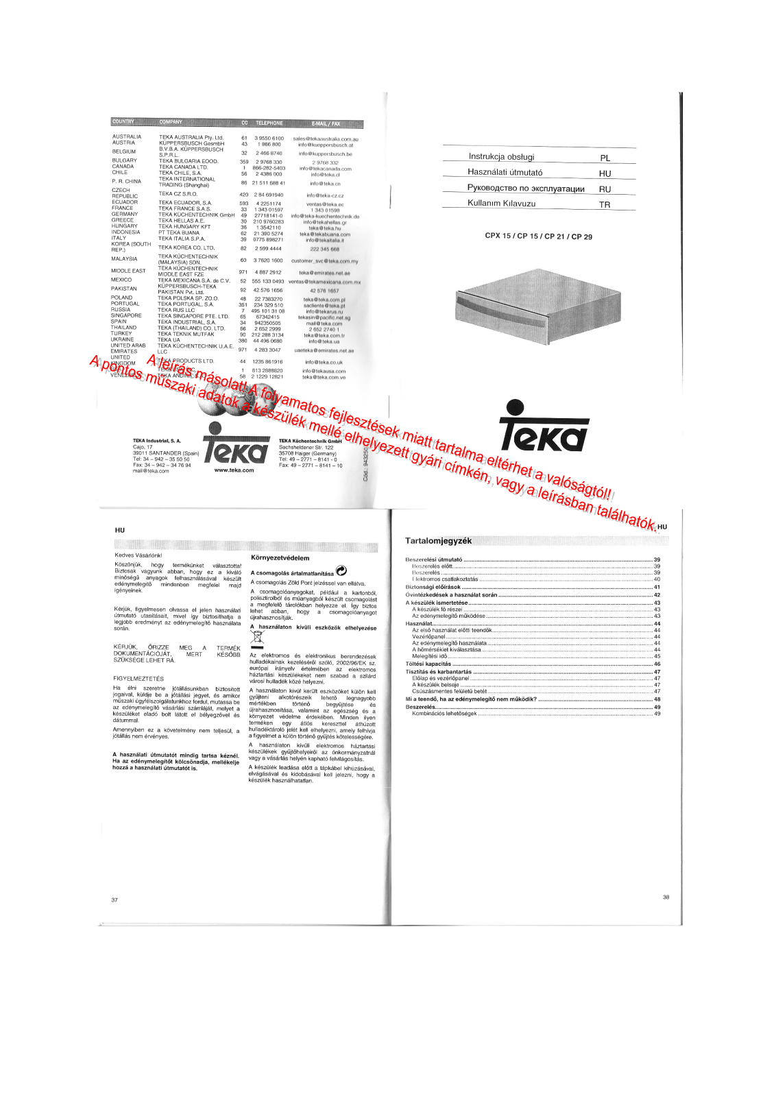 Teka CP 21, CP 15, CP 29, CPX 15 User Manual