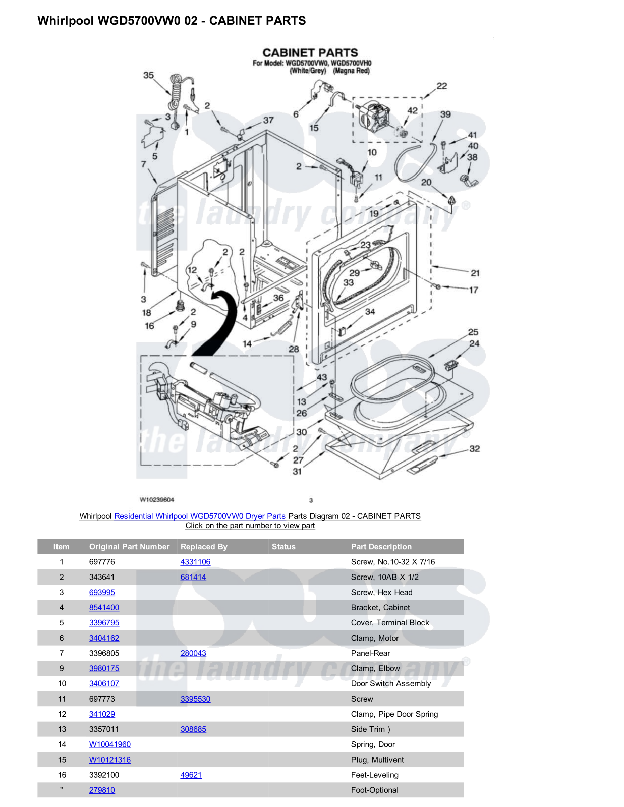 Whirlpool WGD5700VW0 Parts Diagram