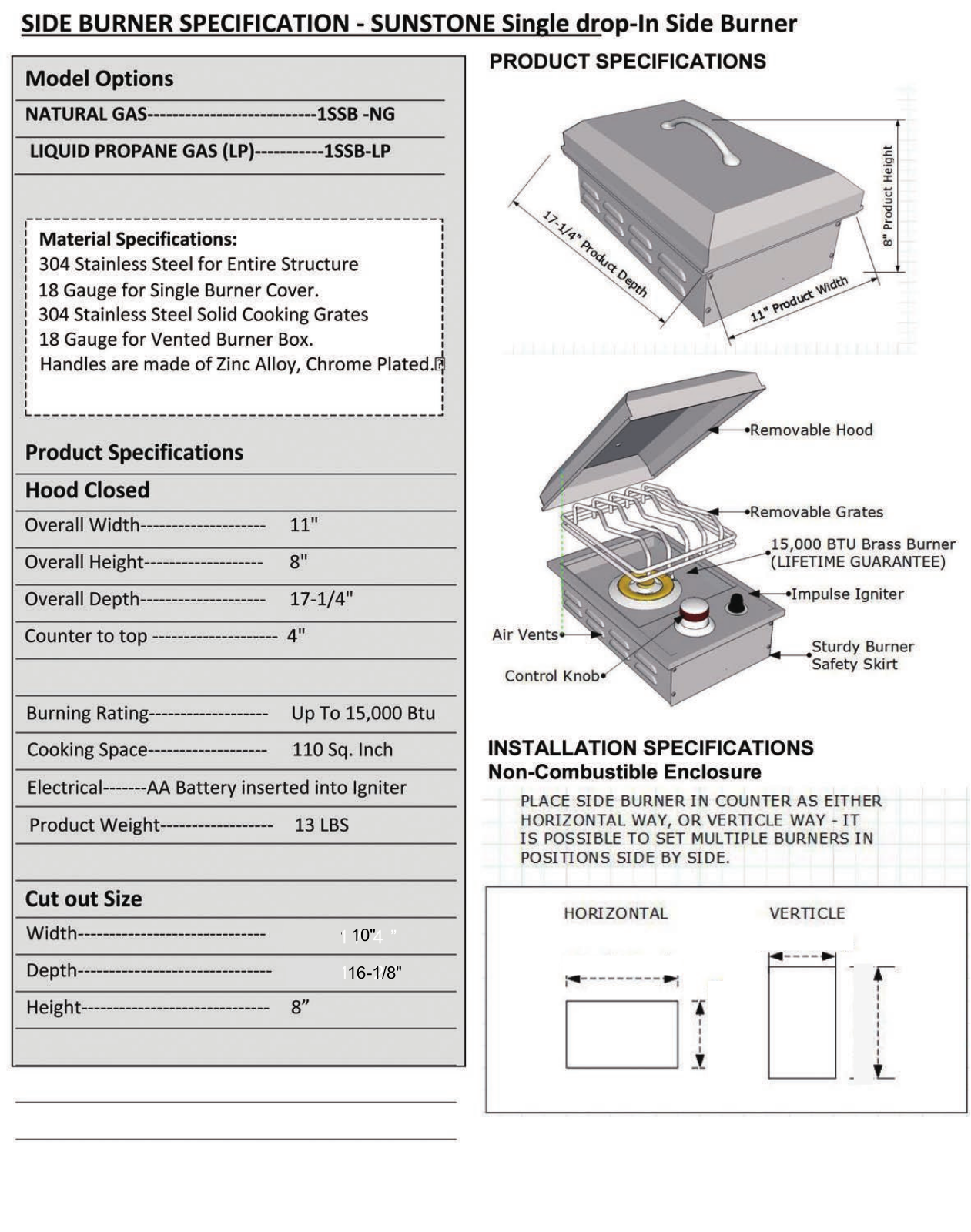 Sunstone 1SSBNG Specifications