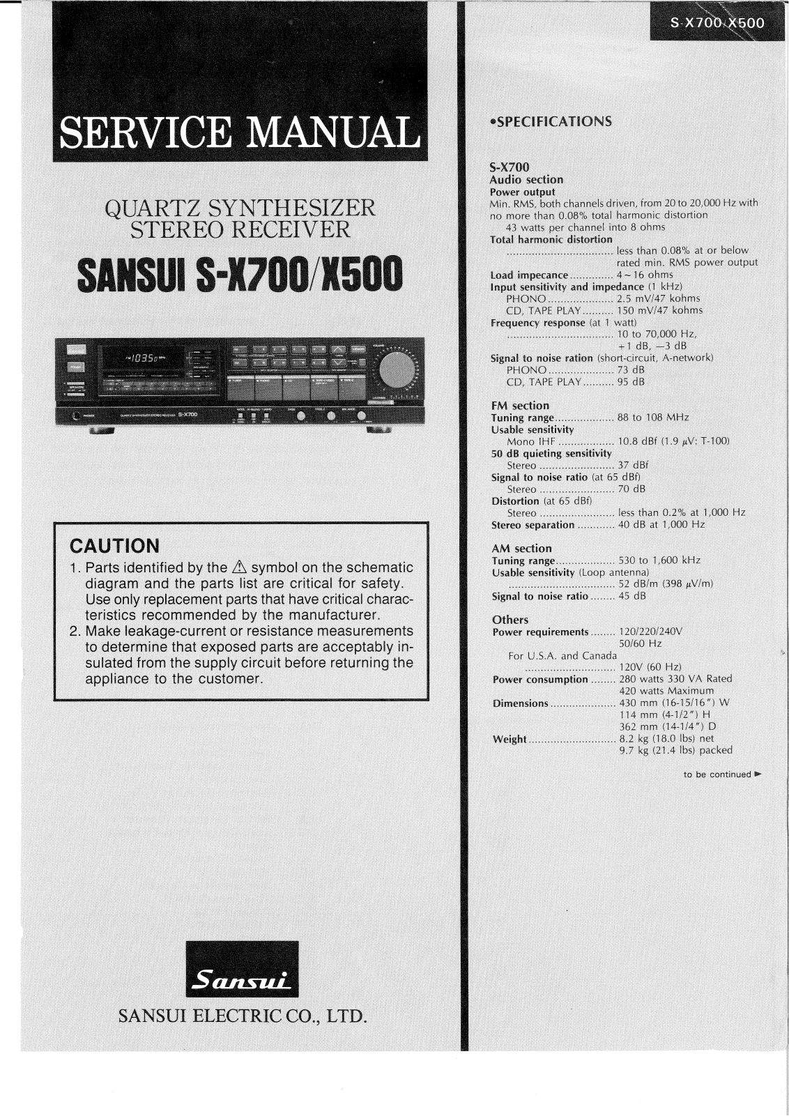 Sansui S-X500 Service Manual