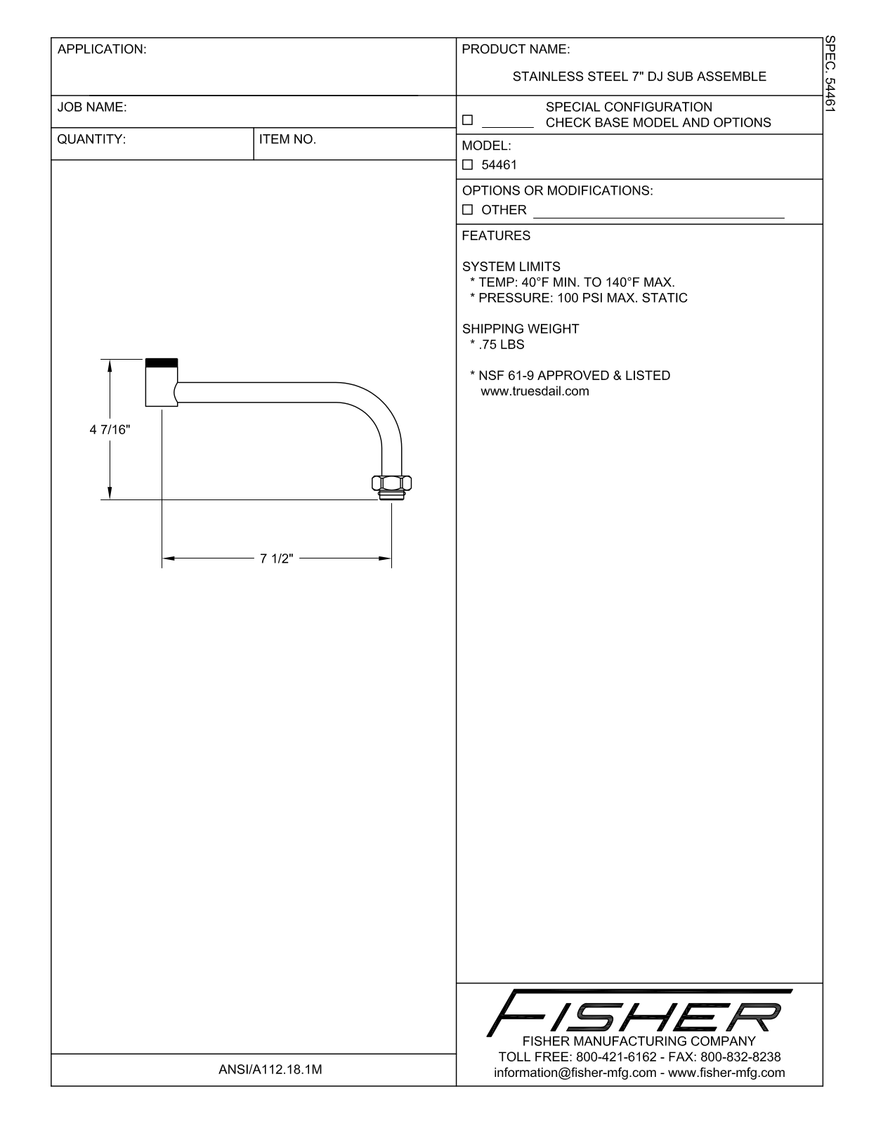 Fisher Manufacturing 54461 User Manual