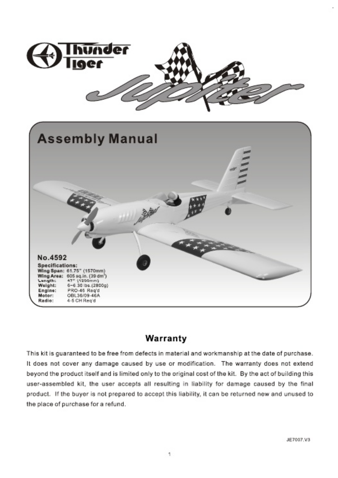 Thunder Tiger Jupiter 40 User guide - ManualMachine.com