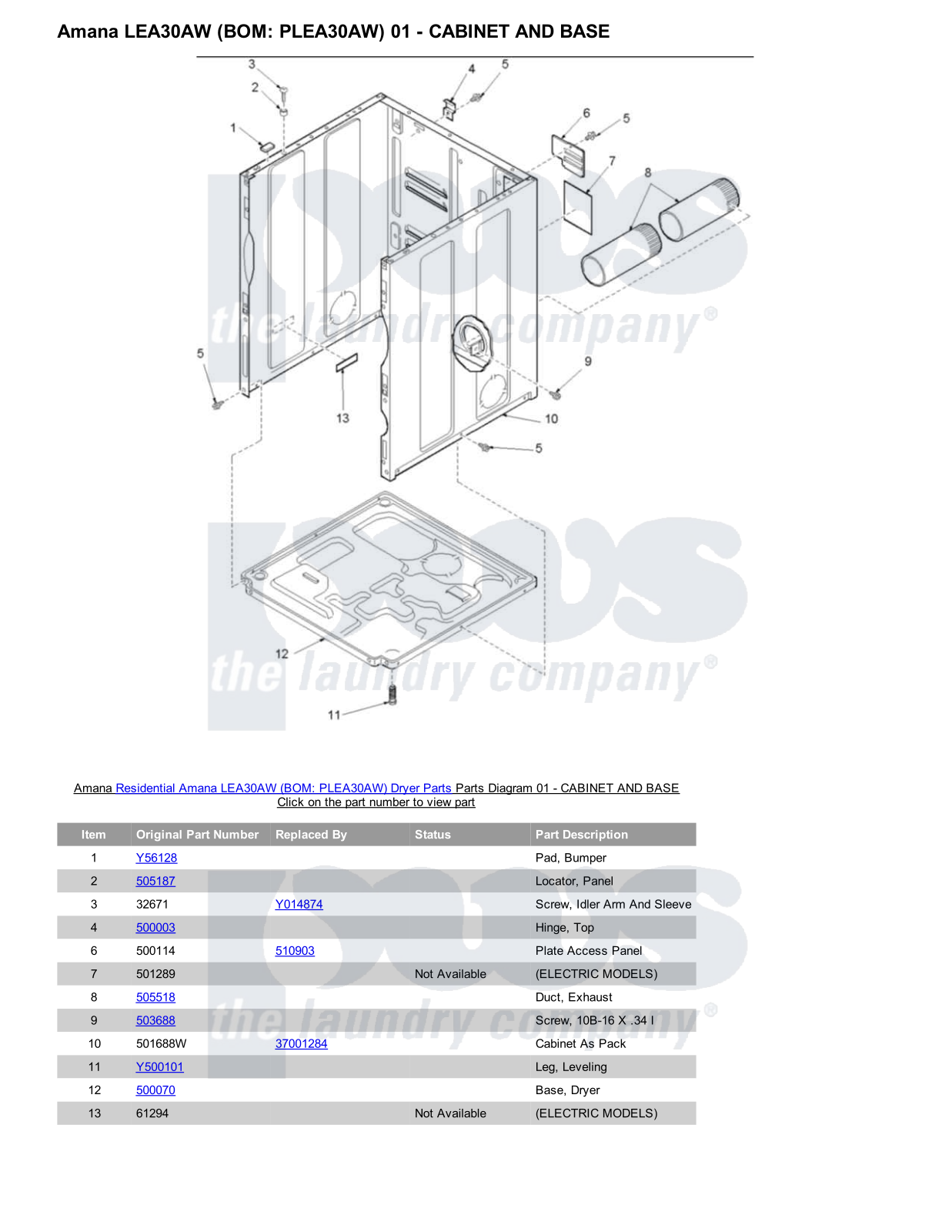 Amana LEA30AW Parts Diagram