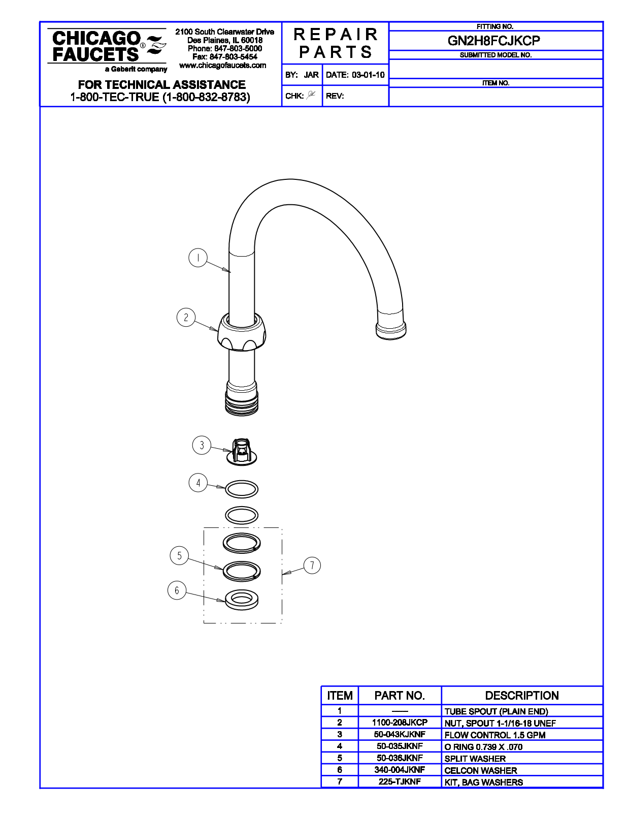 Chicago Faucet GN2H8FCJK Parts List