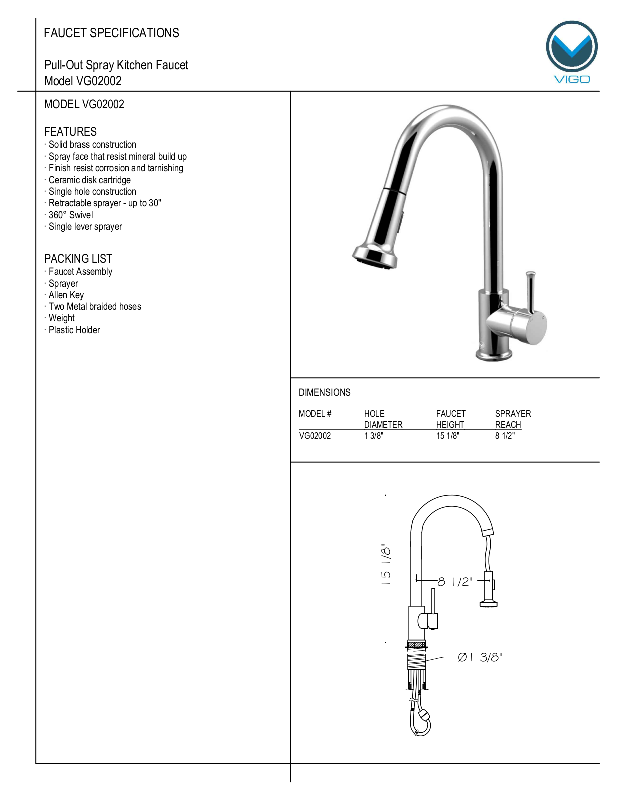 Vigo VG15293 Specifications