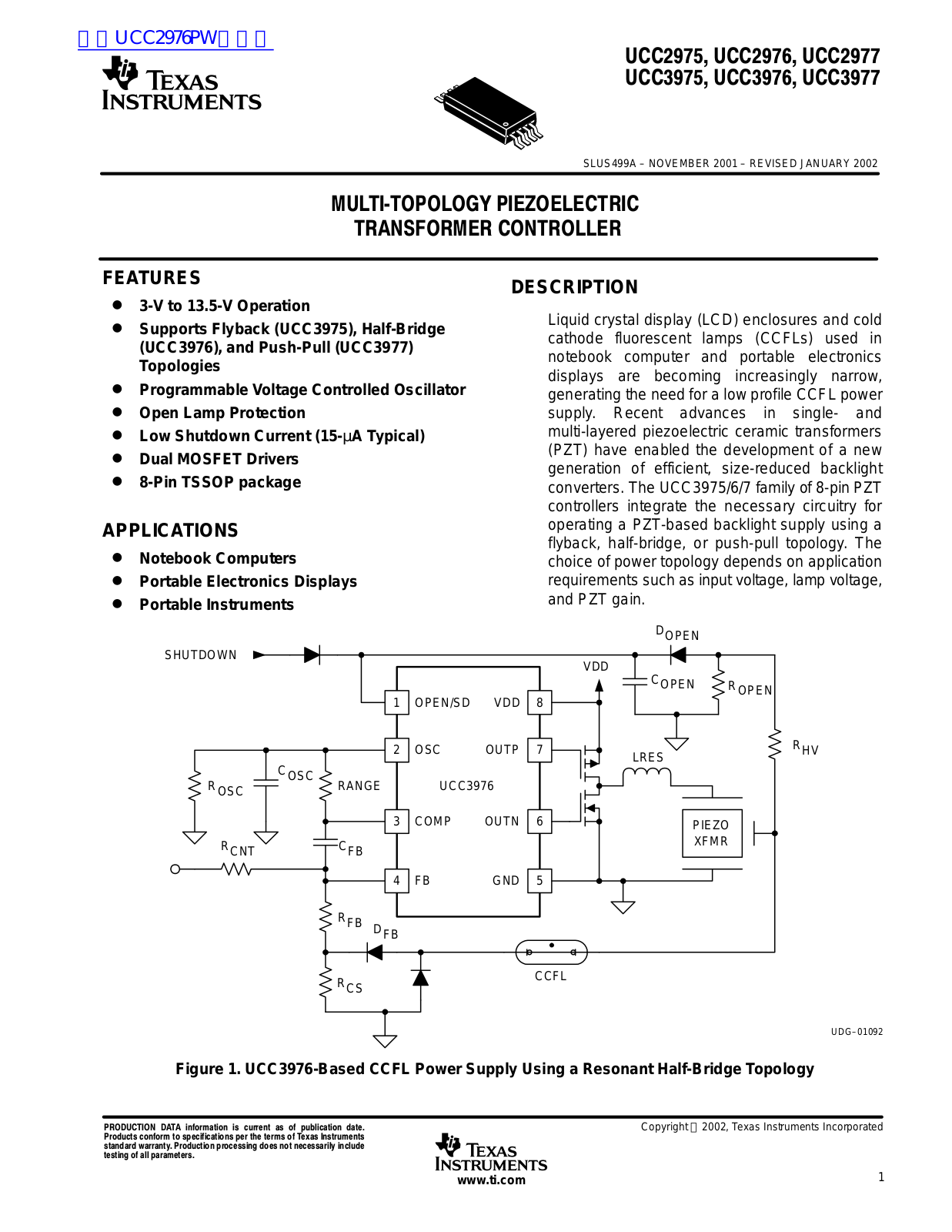 TEXAS INSTRUMENTS UCC2975, UCC2976, UCC2977, UCC3975, UCC3976 Technical data