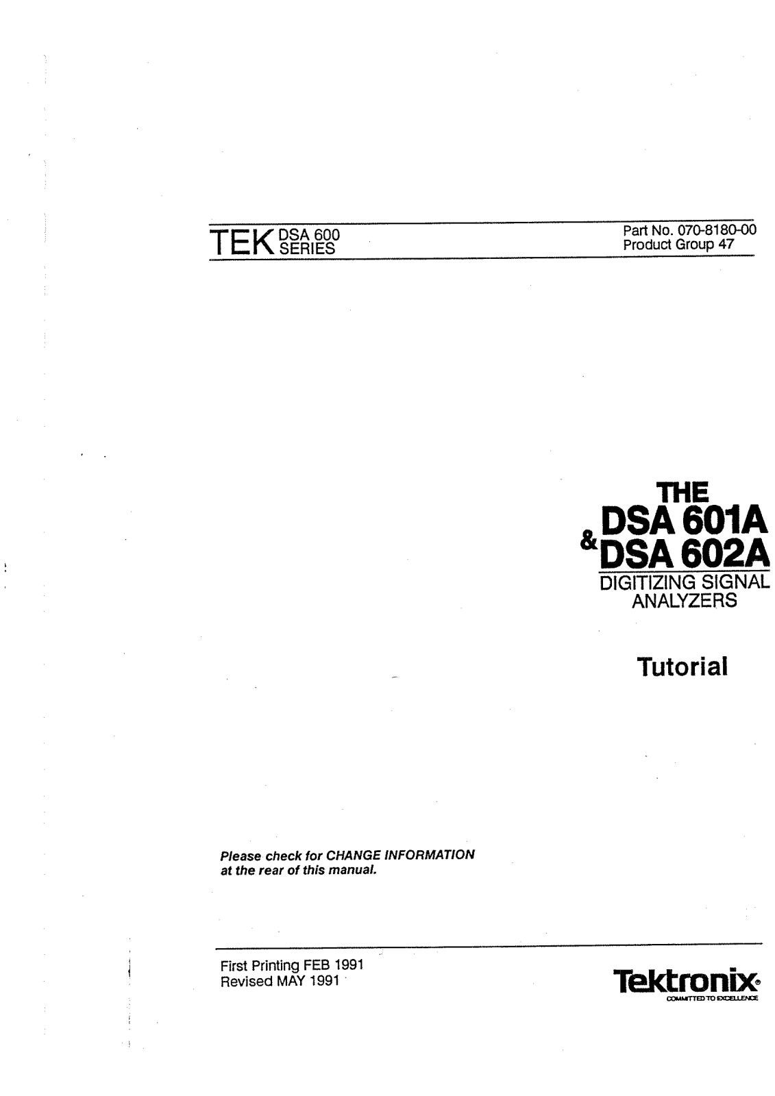 Tektronix DSA 60A, DSA 602A User Manual