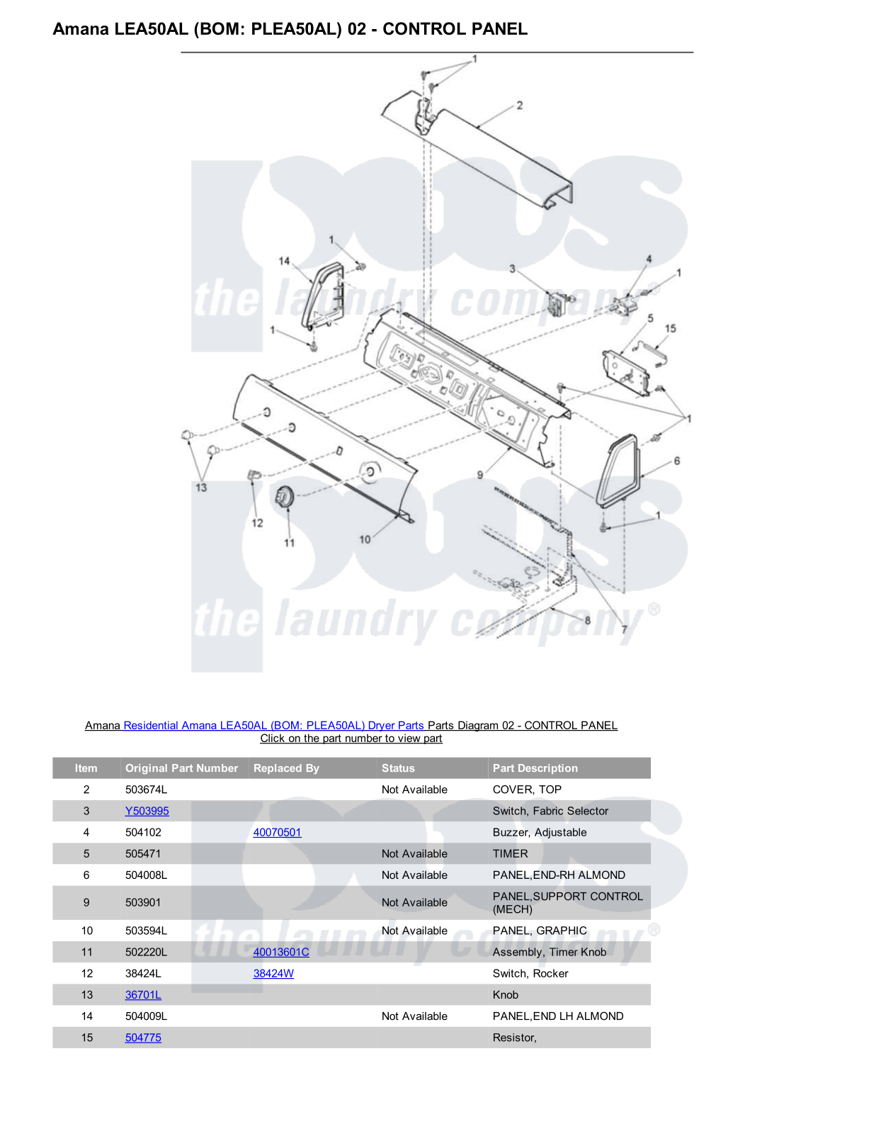 Amana LEA50AL Parts Diagram