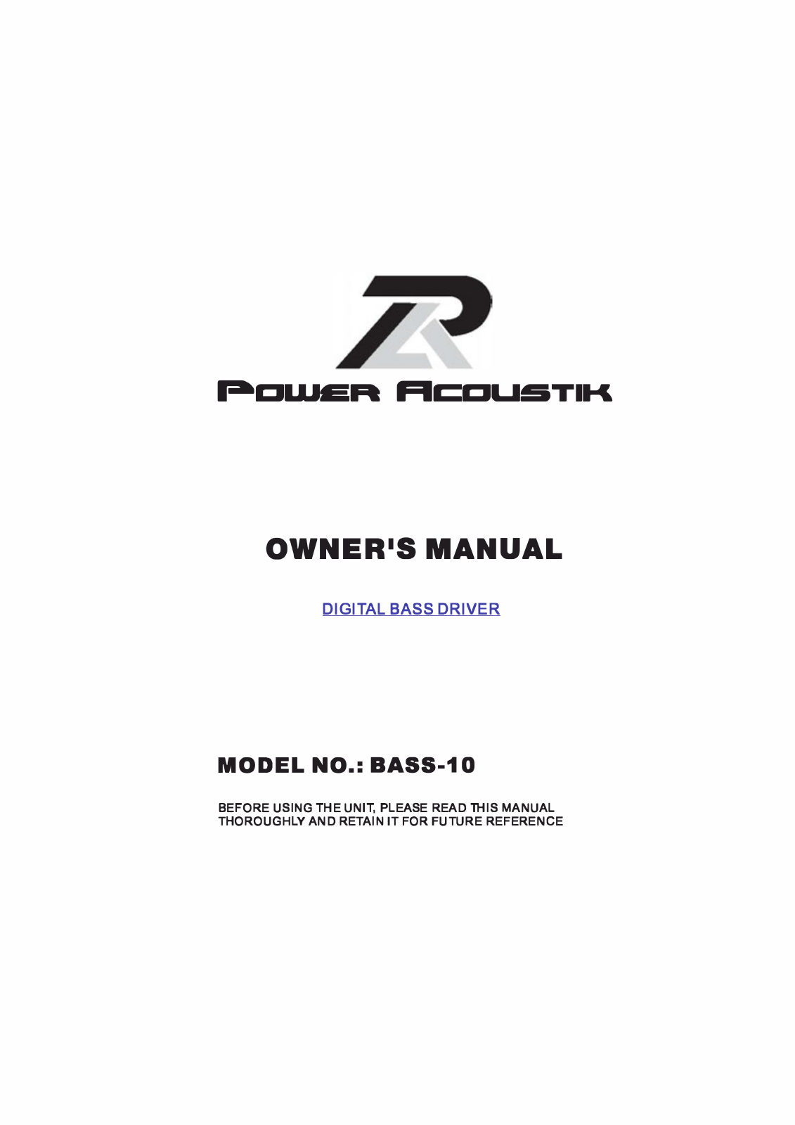 Power Acoustik BASS-10 Owner's Manual