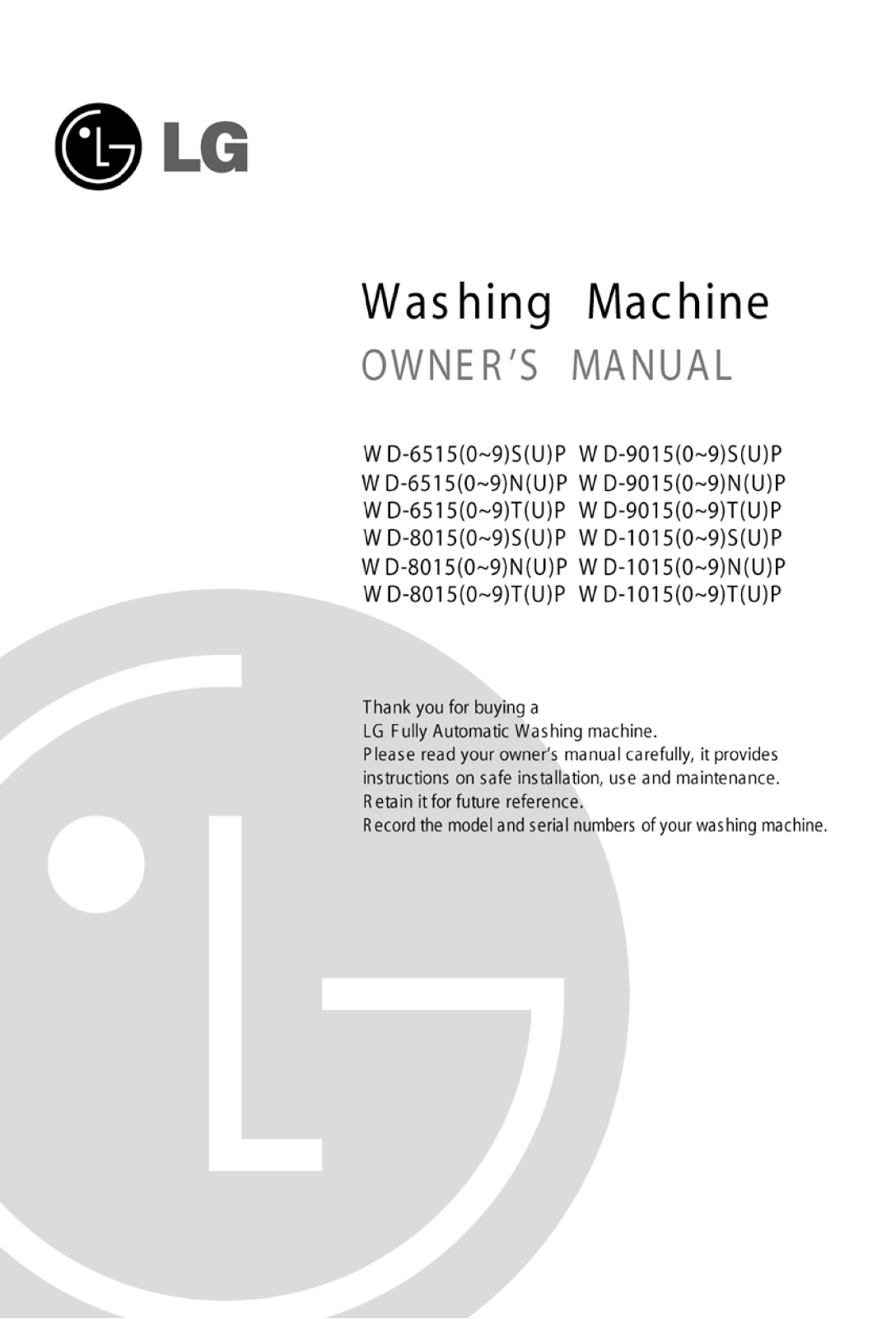 LG WD-10150TP User Manual