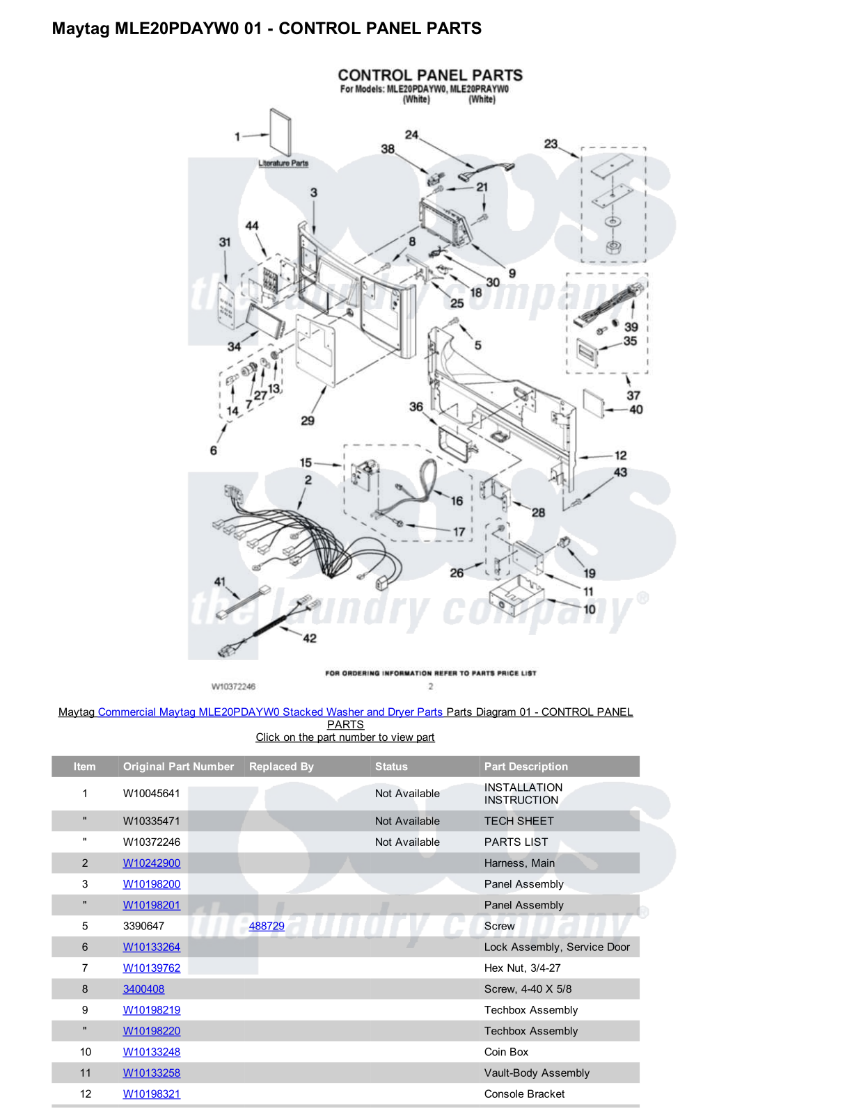 Maytag MLE20PDAYW0 Stacked and Parts Diagram