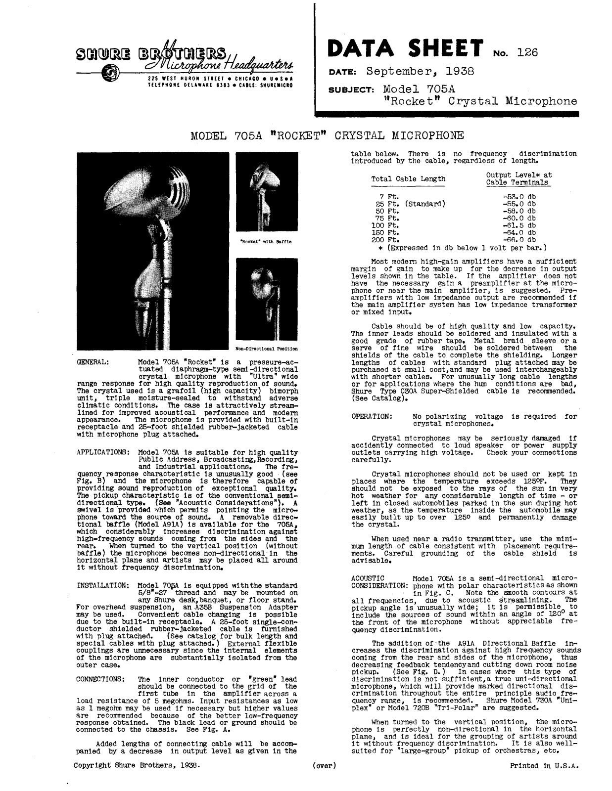 Shure 705A User Guide