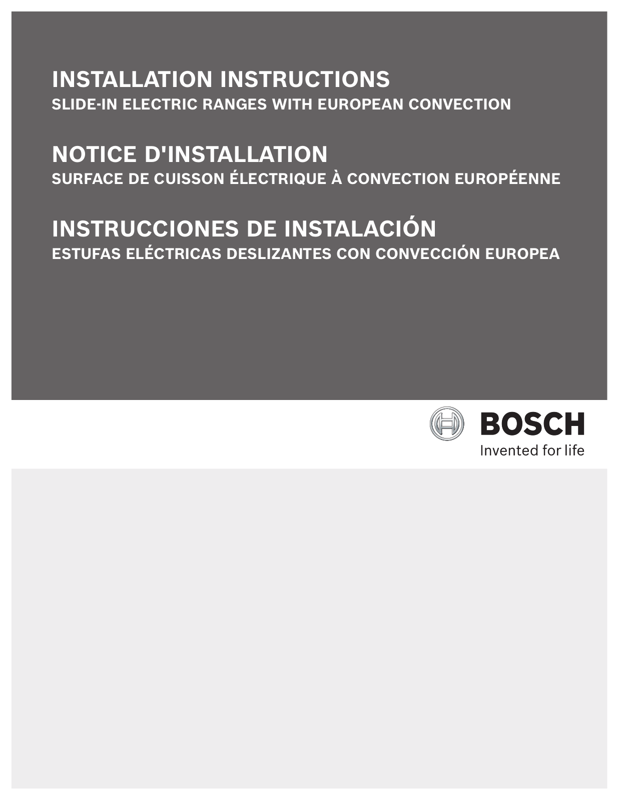 Bosch HEI7282U/09 Installation Instruction