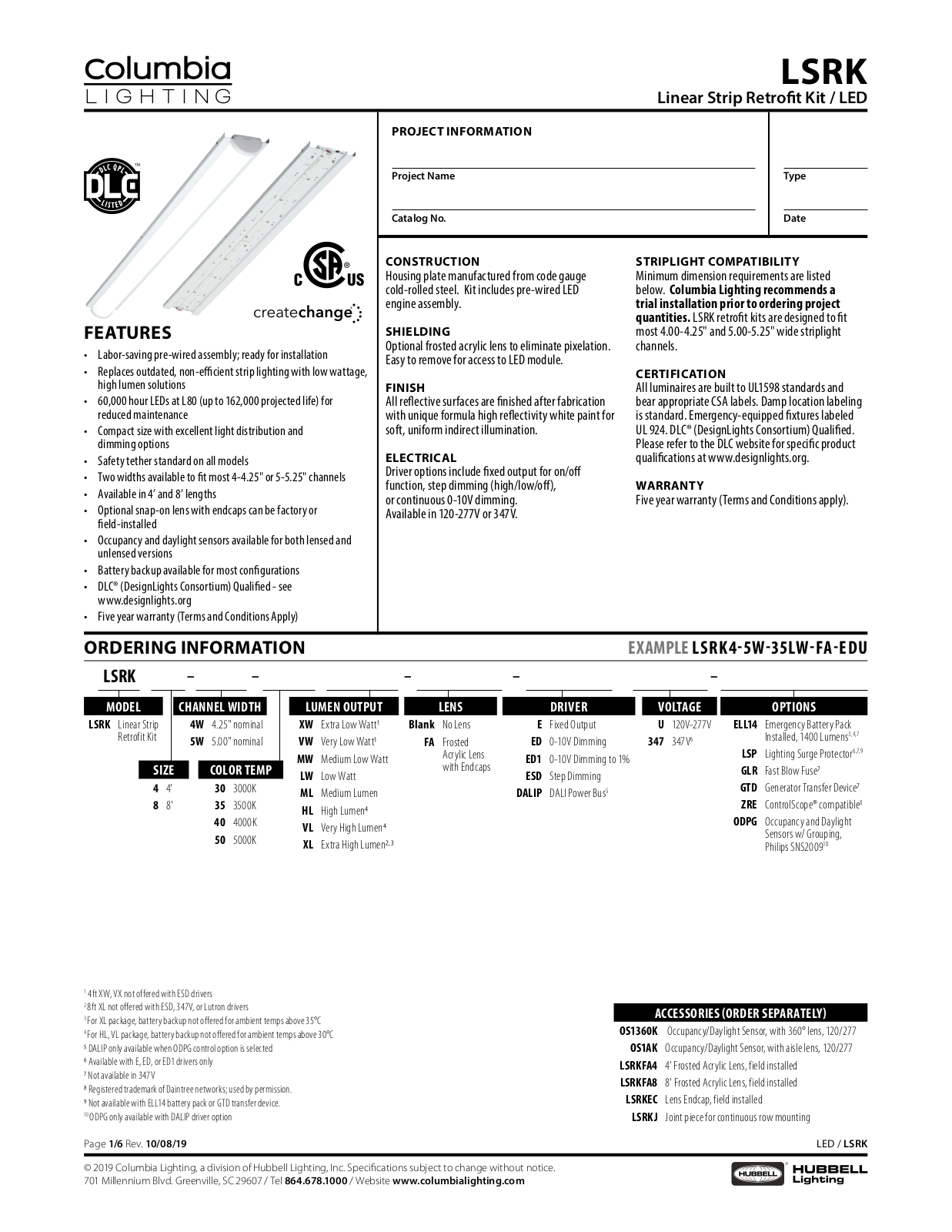 Hubbell Lighting - Columbia LSRK8-4W-40MW-FA-EDU, LSRK8-4W-40ML-FA-EDU User Manual