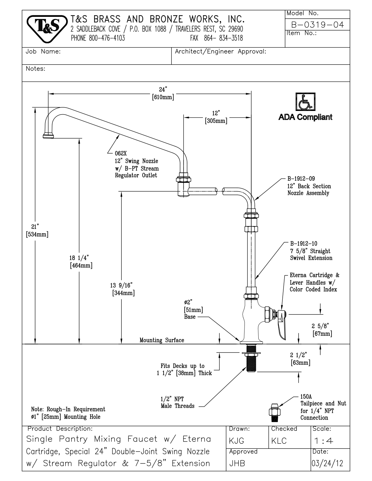 T&S Brass B-0319-04 User Manual