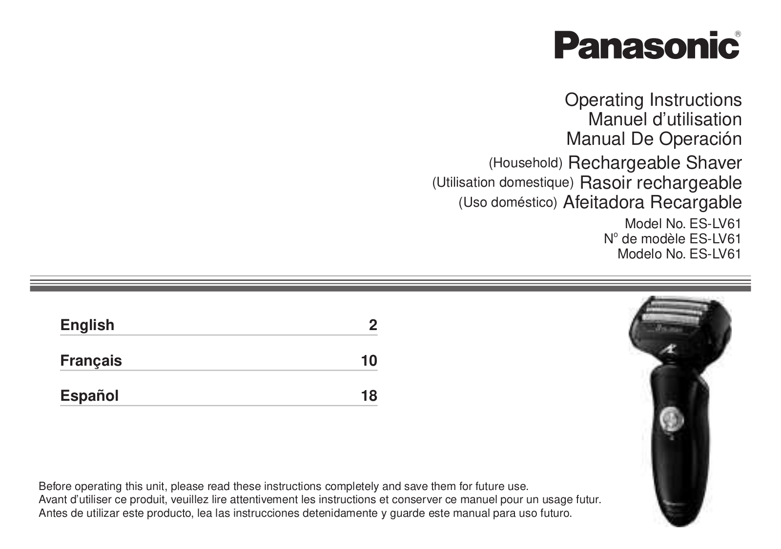 Panasonic ES-LV61 Operating Instruction