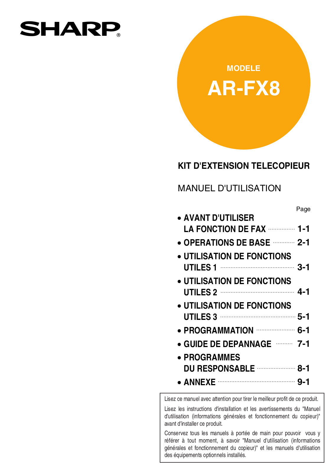 Sharp AR-FX8 User Manual