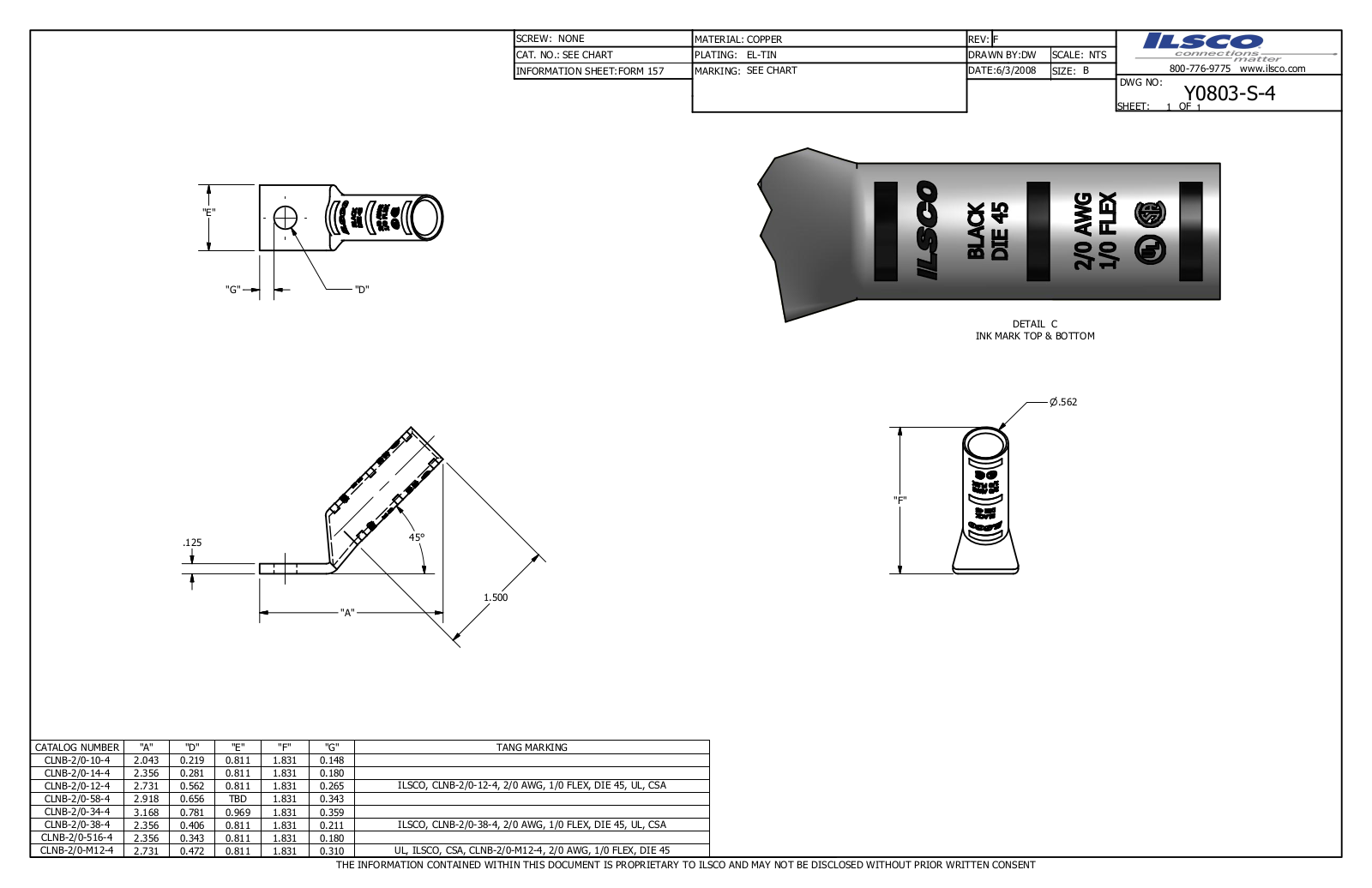 Ilsco CLNB-2/0-38-4 Data sheet