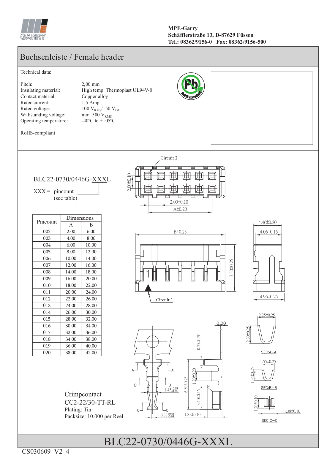 MPE-GARRY MPE BLC 8 Datasheet - ManualMachine.com