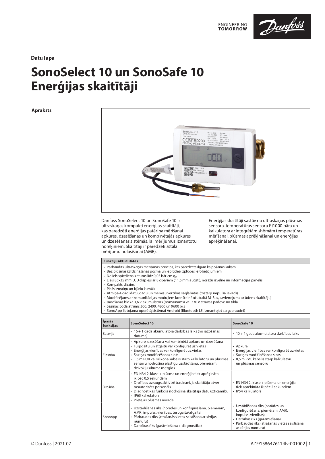 Danfoss SonoSelect 10, SonoSafe 10 Data sheet