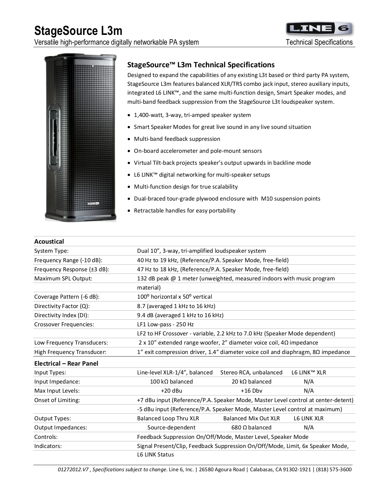 Line 6 StageSource L3m Data Sheet