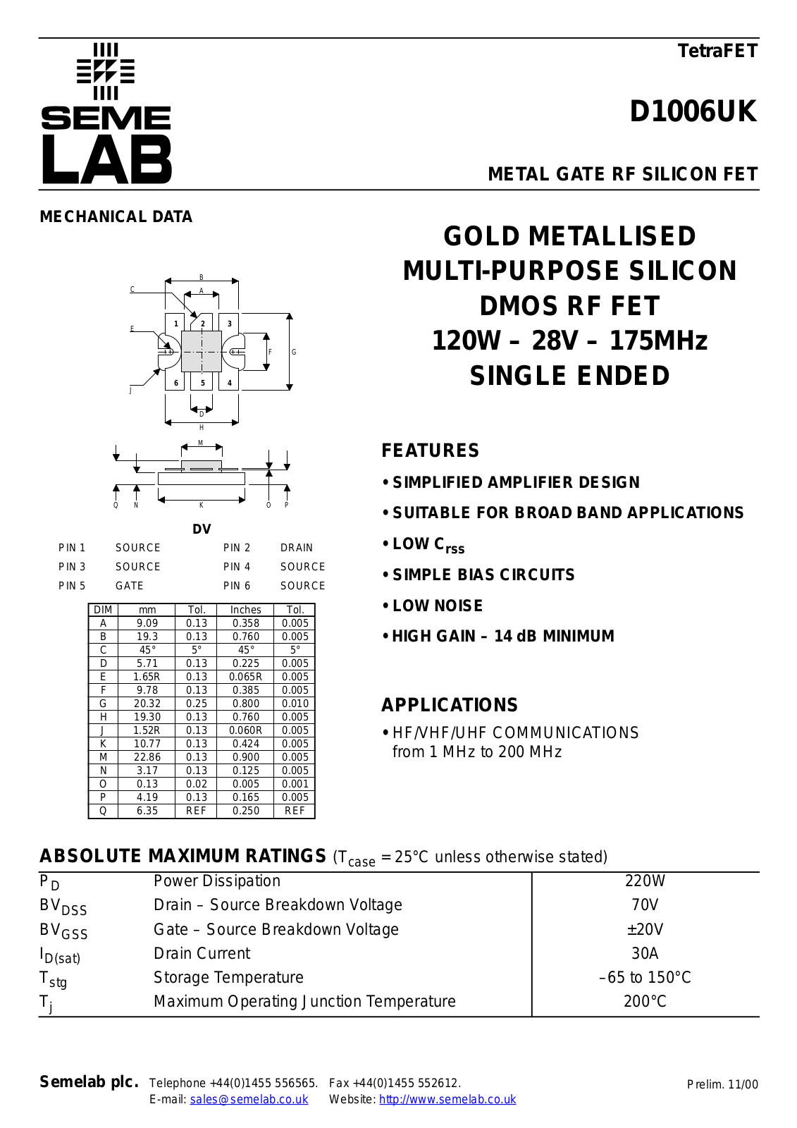 Seme D1006UK Datasheet