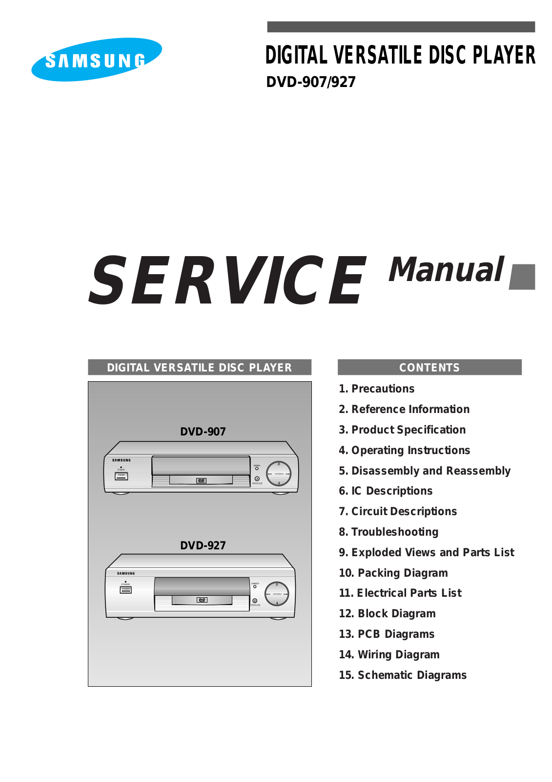SAMSUNG DVD_907-927 Service Manual Cover