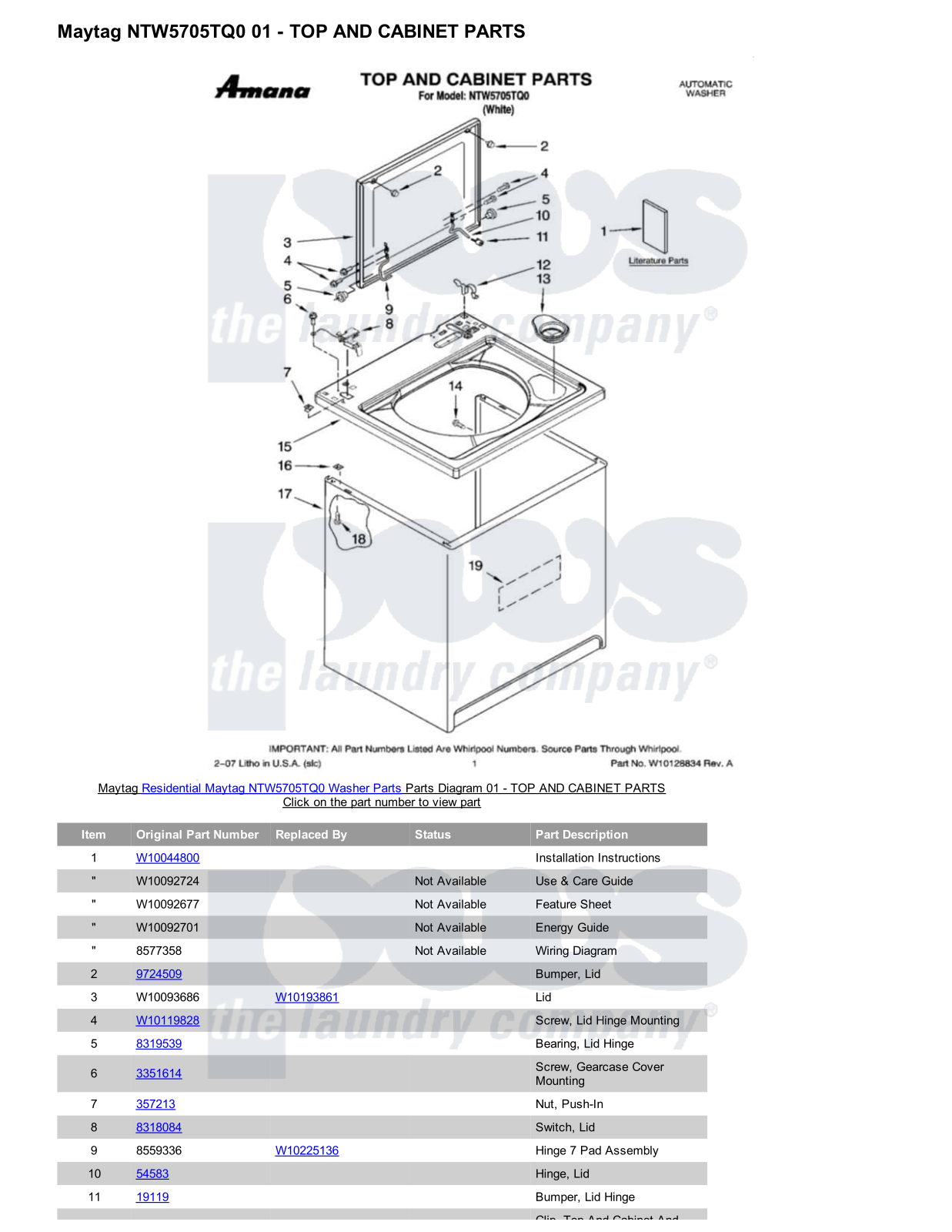 Maytag NTW5705TQ0 Parts Diagram