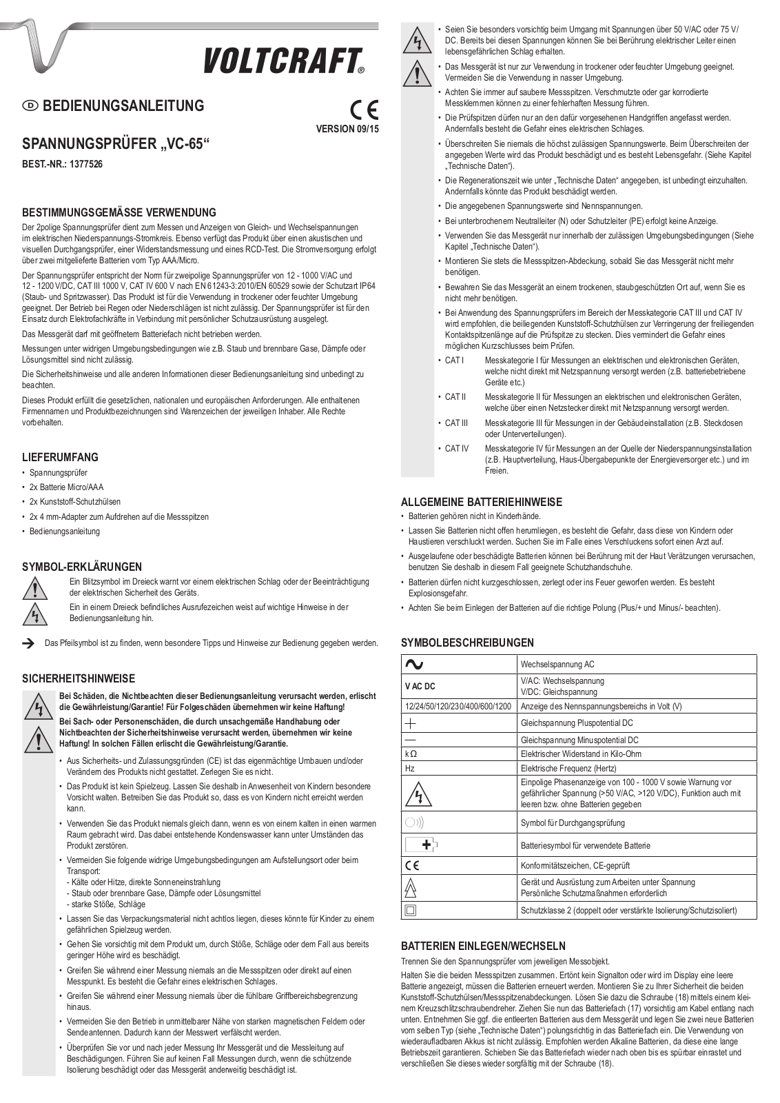 VOLTCRAFT VC65 User guide