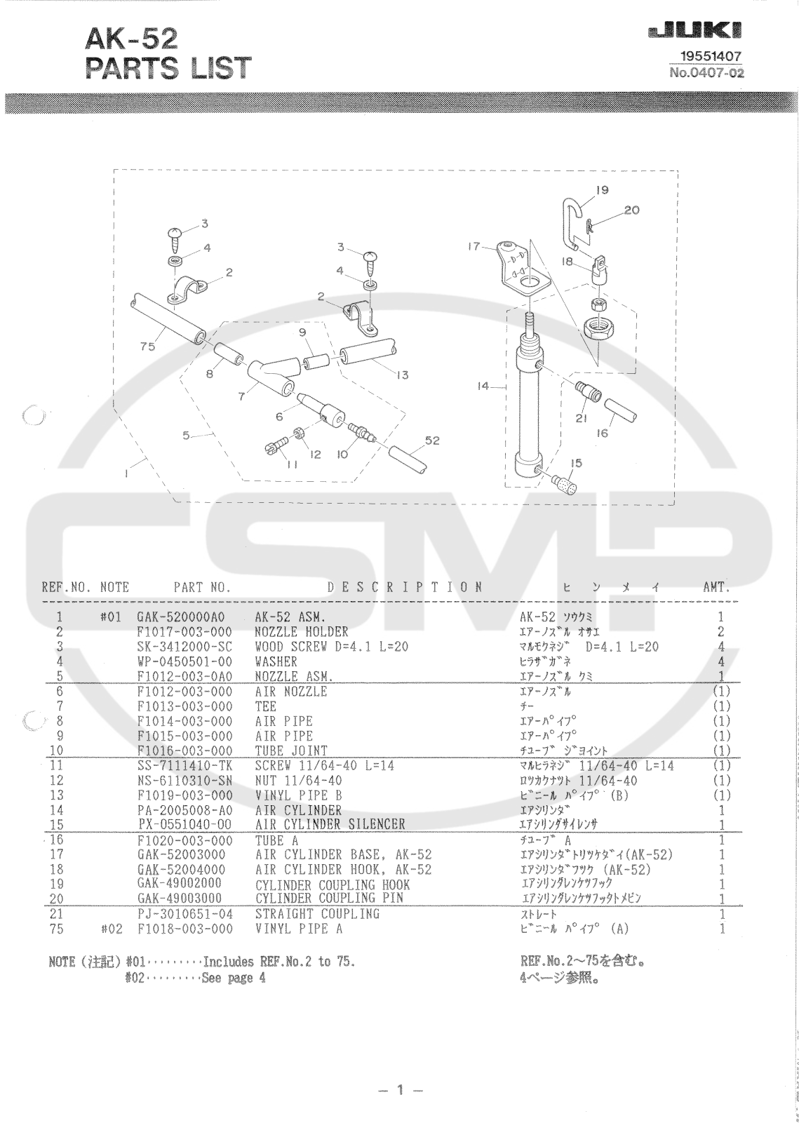 Juki AK52 Parts Book