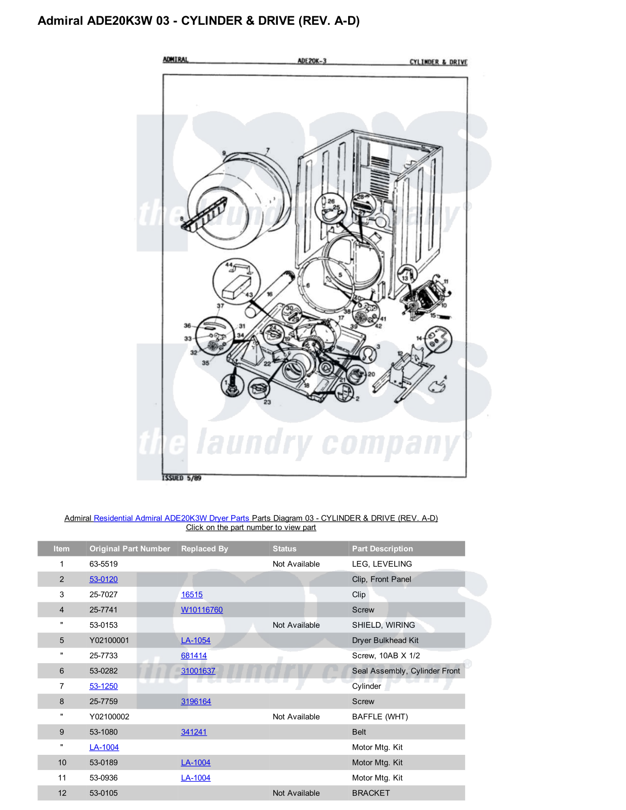 Admiral ADE20K3W Parts Diagram