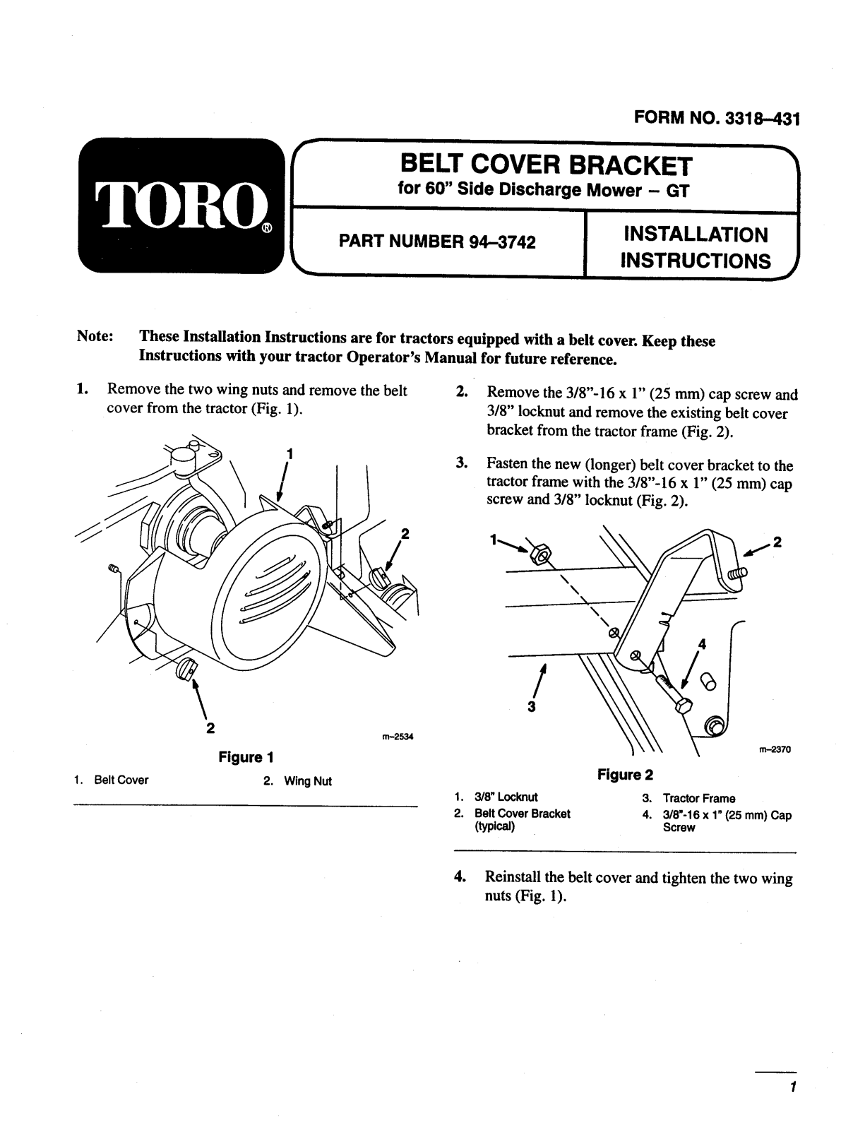 Toro 94-3742 Installation Instructions