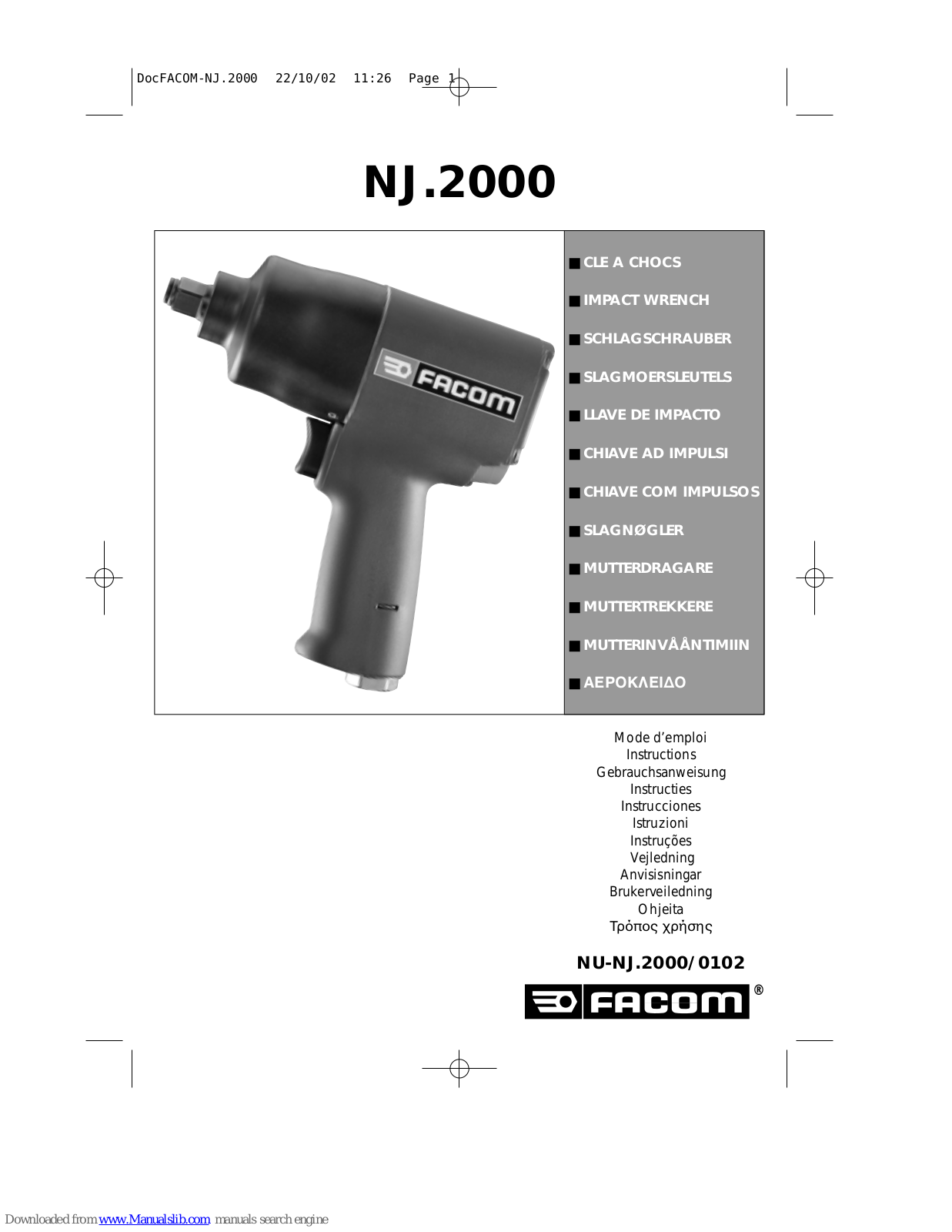 Facom NJ.2000, NK.2000, V.482, V.462, V.472 Instructions Manual