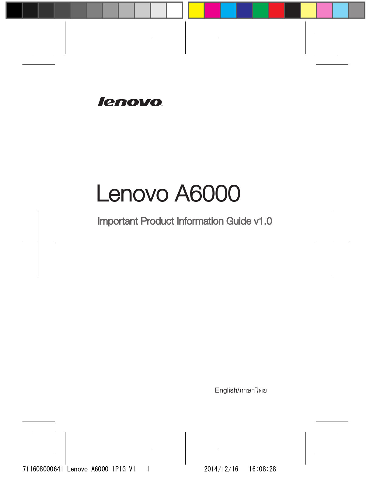 Lenovo A6000 Important Product Information Guide