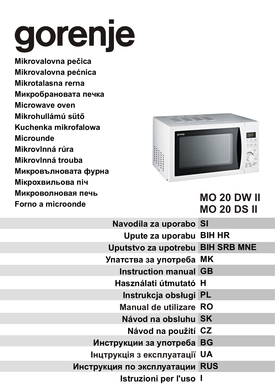 Gorenje MO-20 DWII User Manual