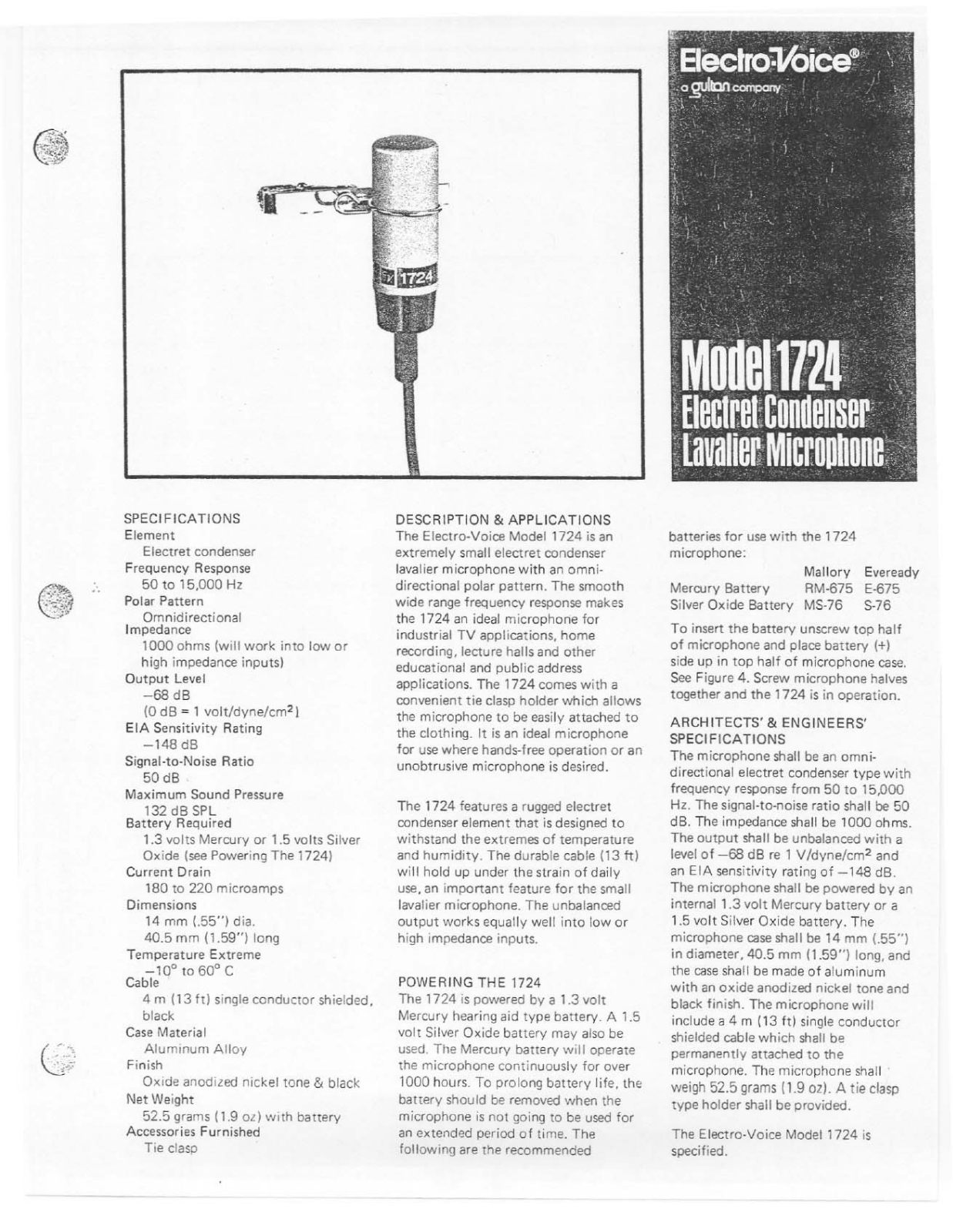 Electro-voice 1724 specification and instructions