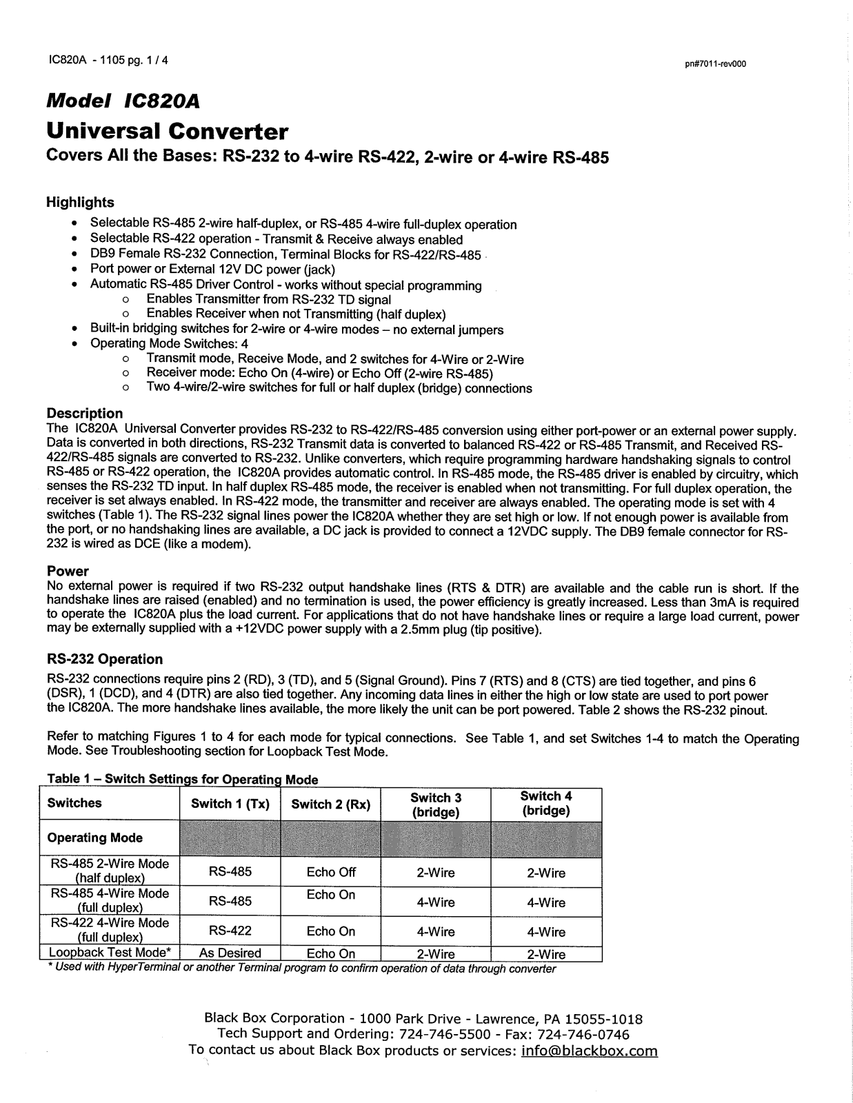 Black Box IC820A User Manual