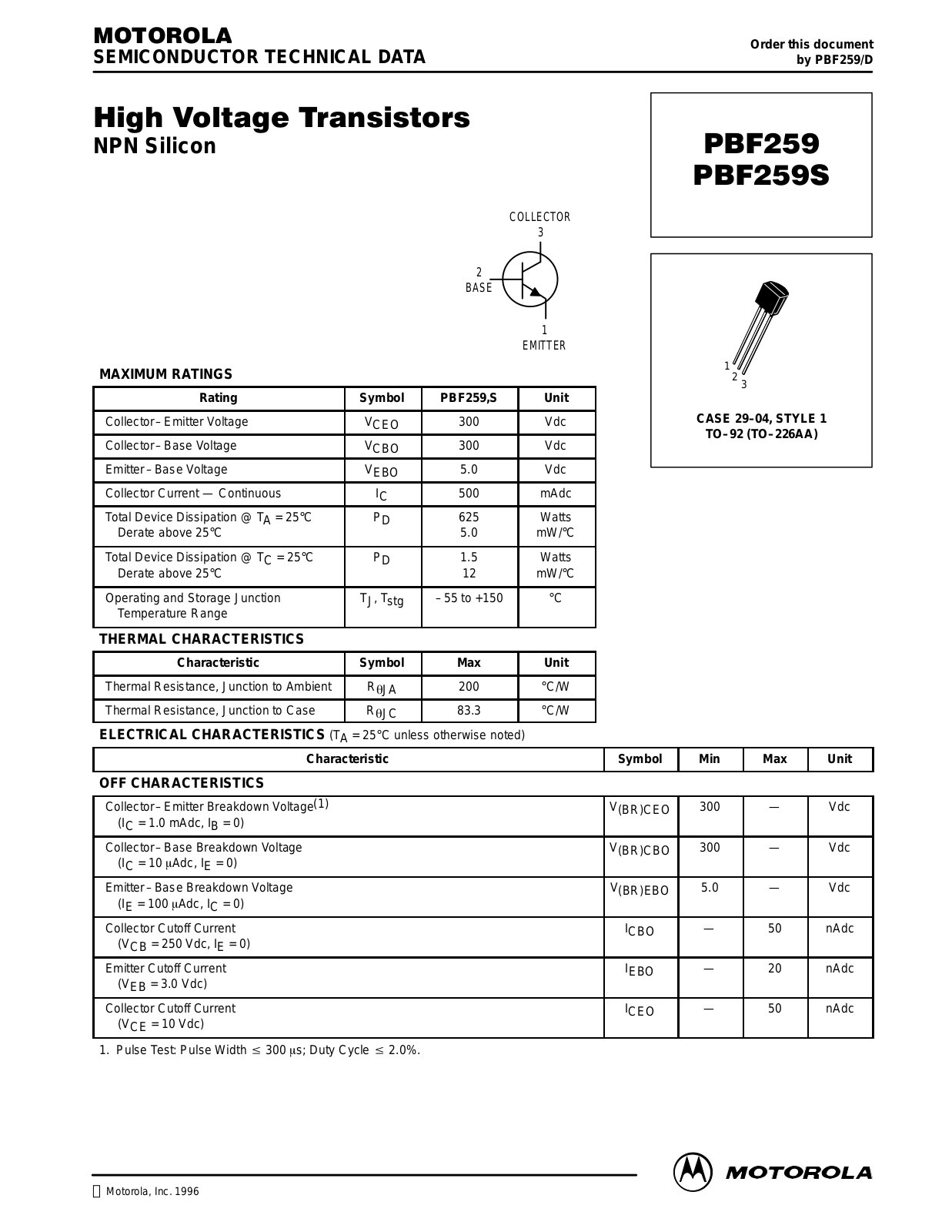 Motorola PBF259S Datasheet