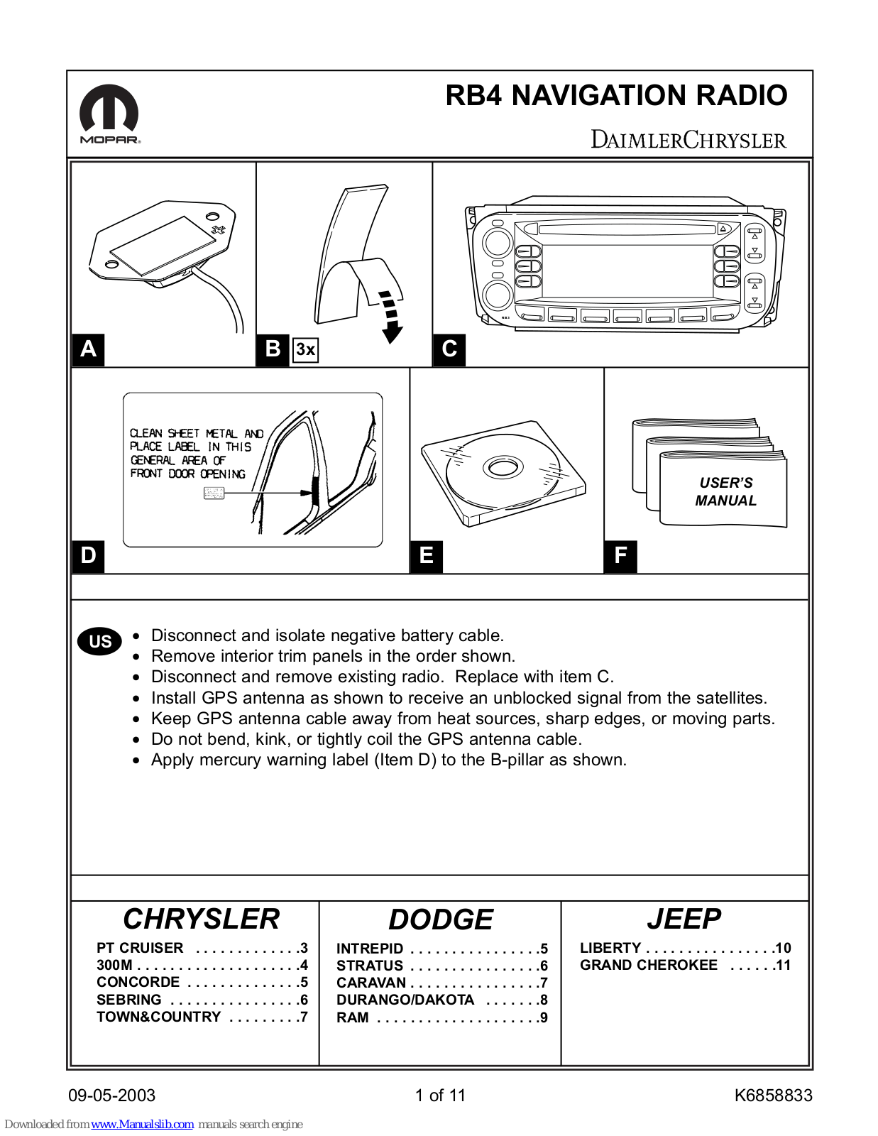 Mopar RB4, RB1 User Manual - ManualMachine.com