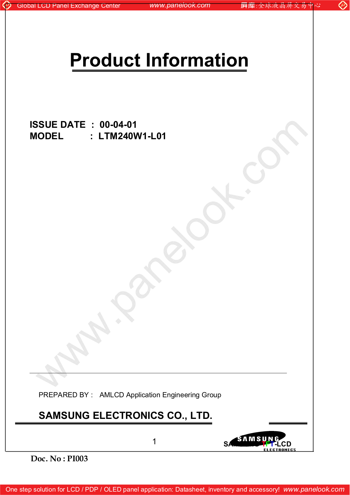 SAMSUNG LTM240W1-L01 Specification