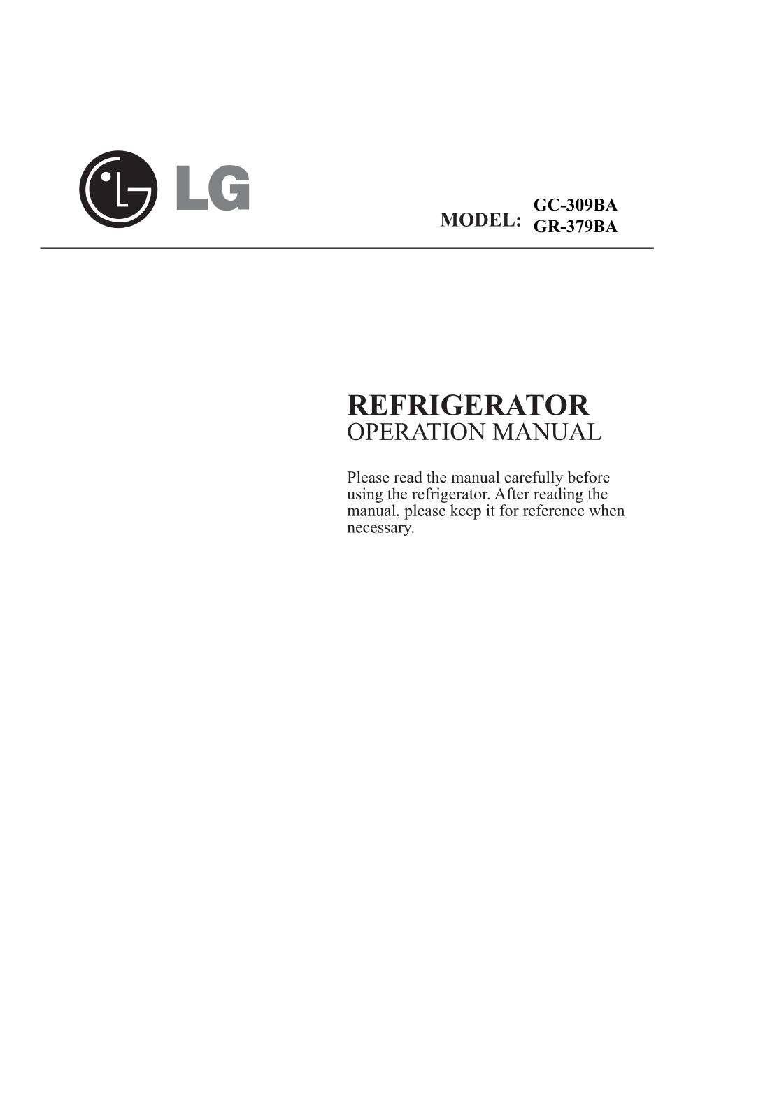 Lg GR-379BA, GR-309BA Operation Manual