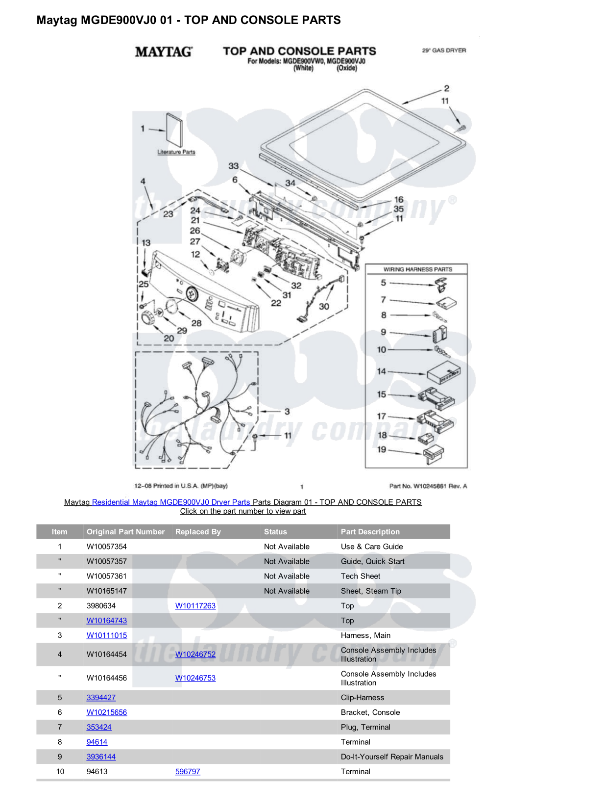 Maytag MGDE900VJ0 Parts Diagram