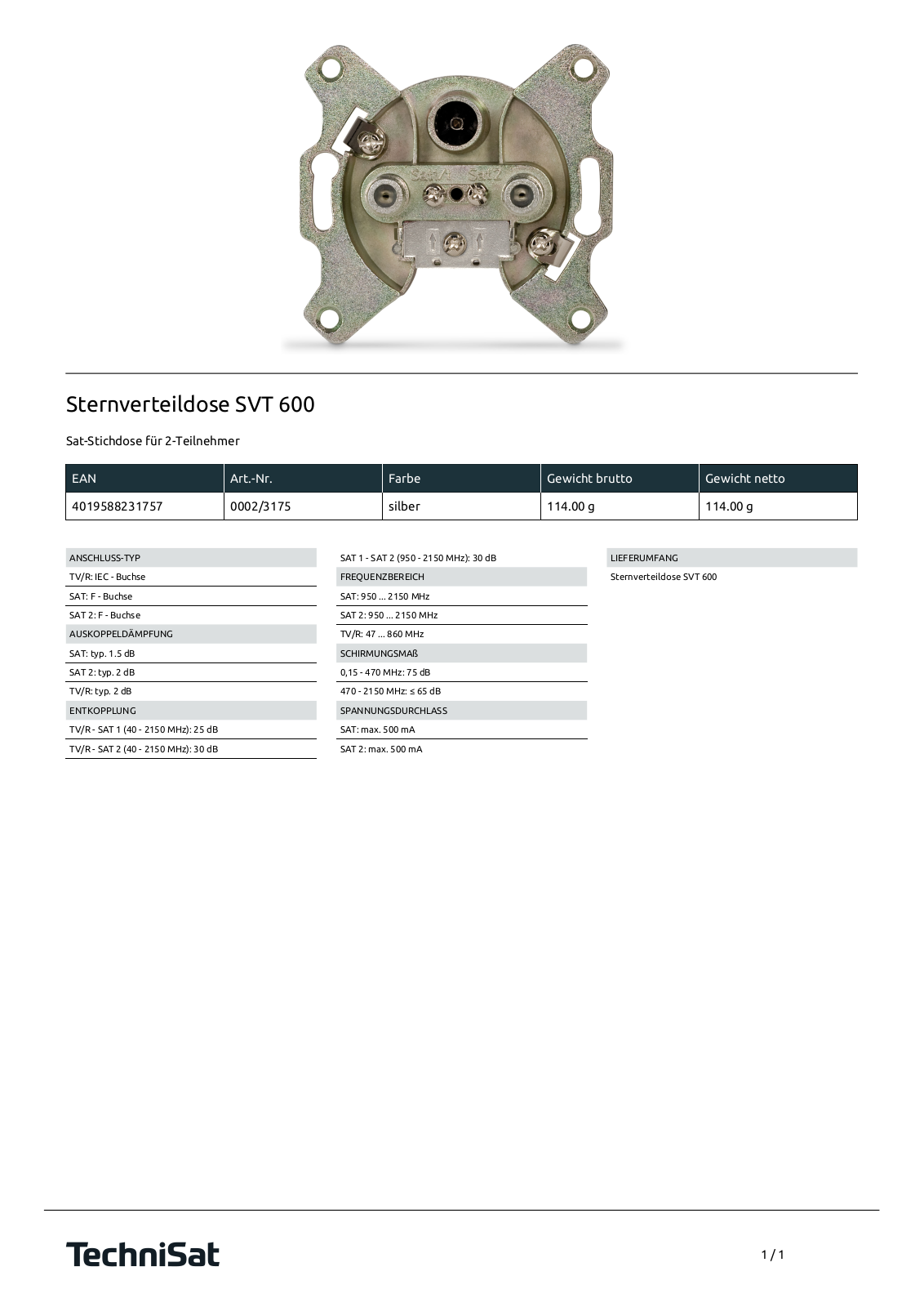 TechniSat SVT 600 Technische details