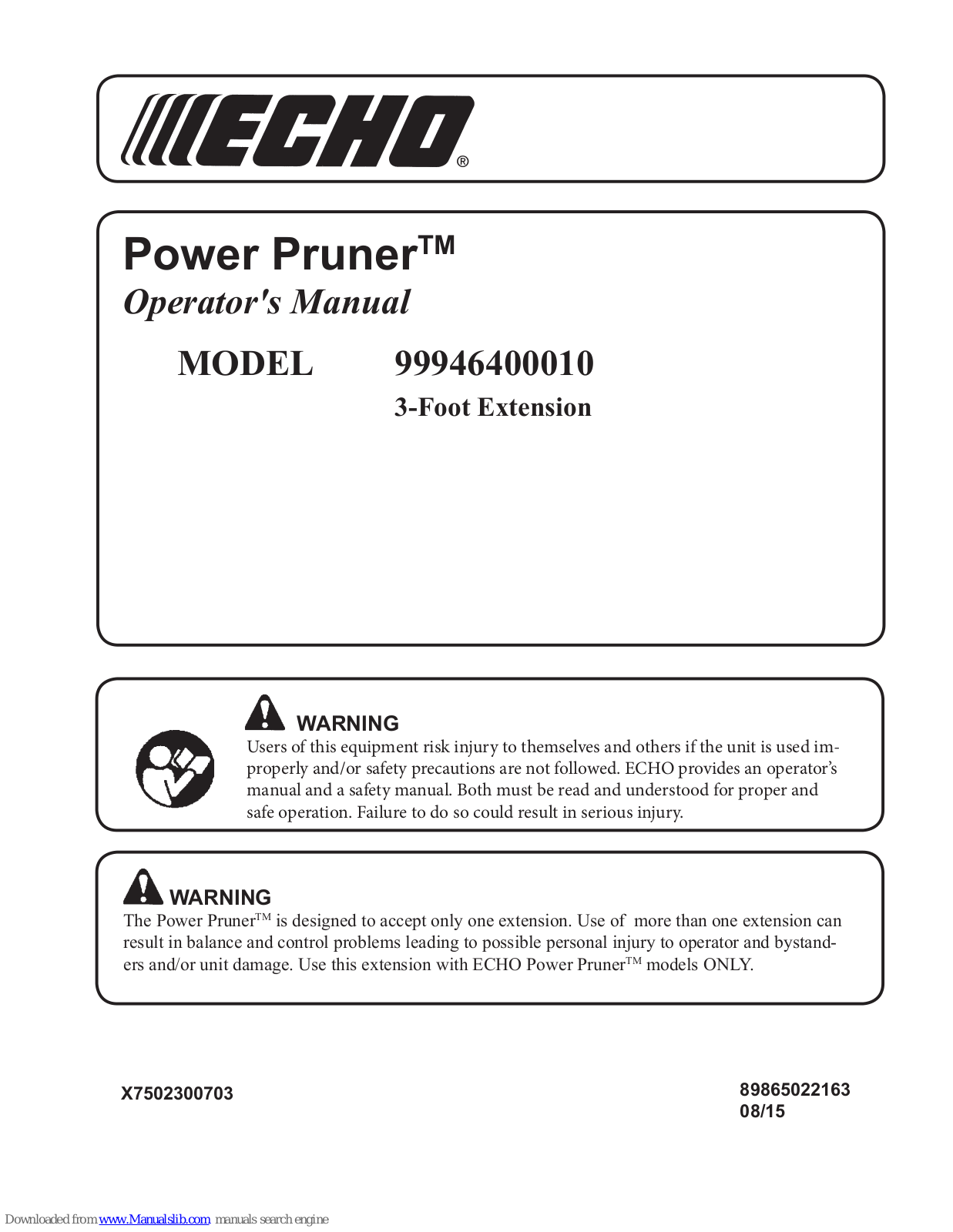 Echo Power Pruner 99946400010 Operator's Manual