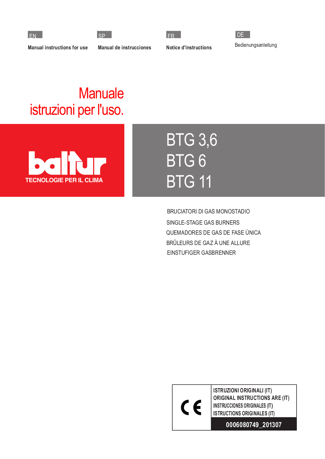 baltur BTG 3, BTG 3.6, BTG 11 Manual Instructions For Use