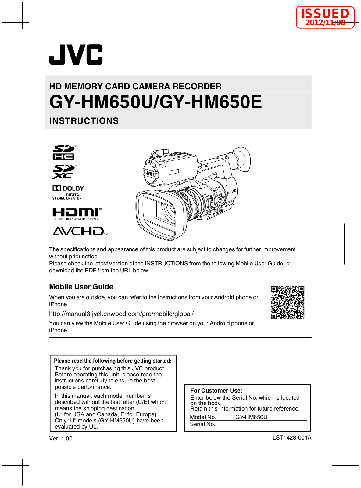 JVC GY-HM650U User Manual