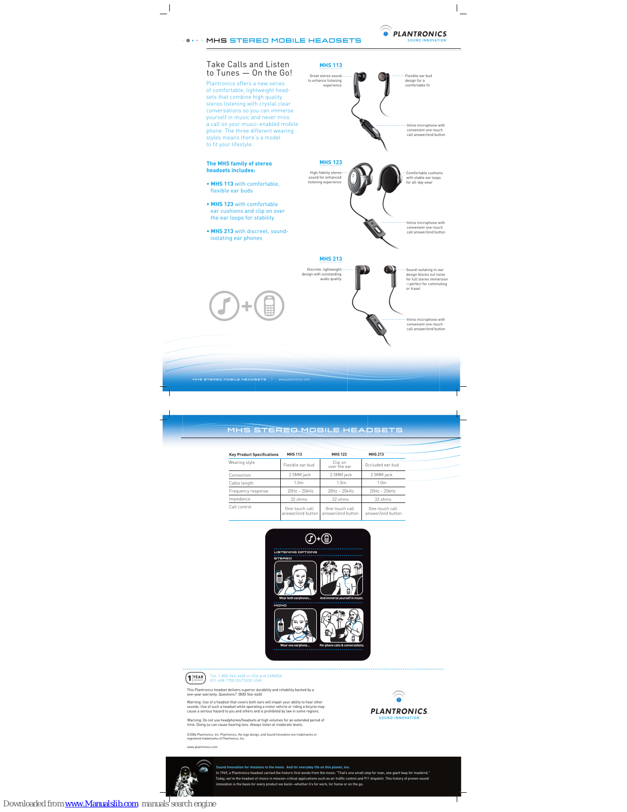 Plantronics MHS113, MHS213 Specification Sheet