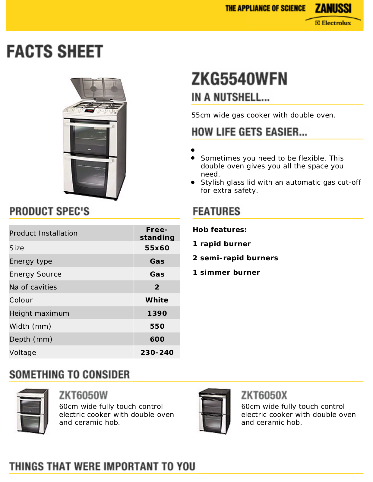 Zanussi ZKG5540WFN Datasheet