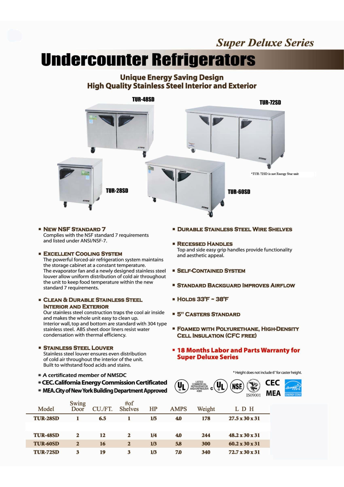 Turbo Air TUC-60SD User Manual