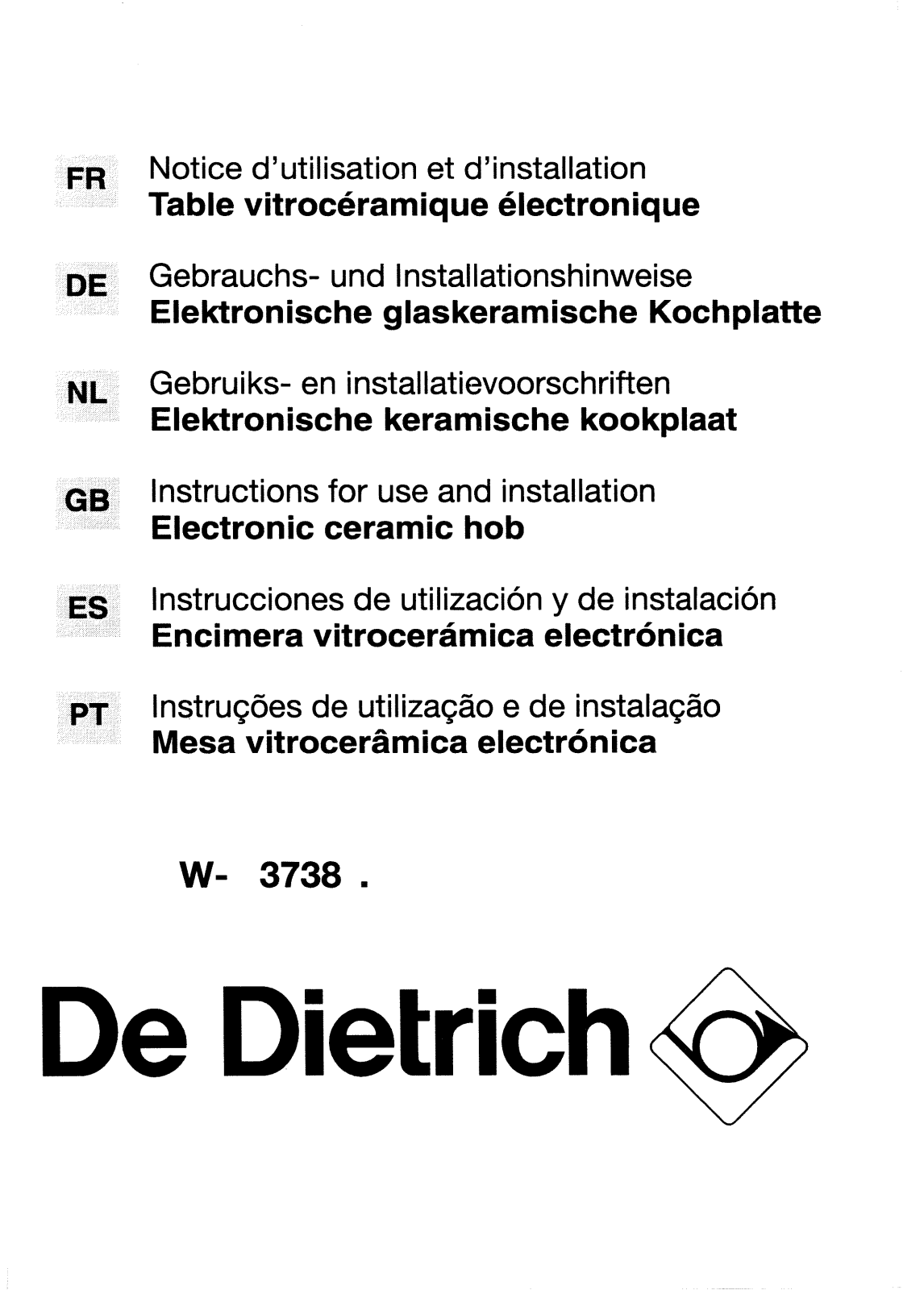 De dietrich WN3738E2 User Manual